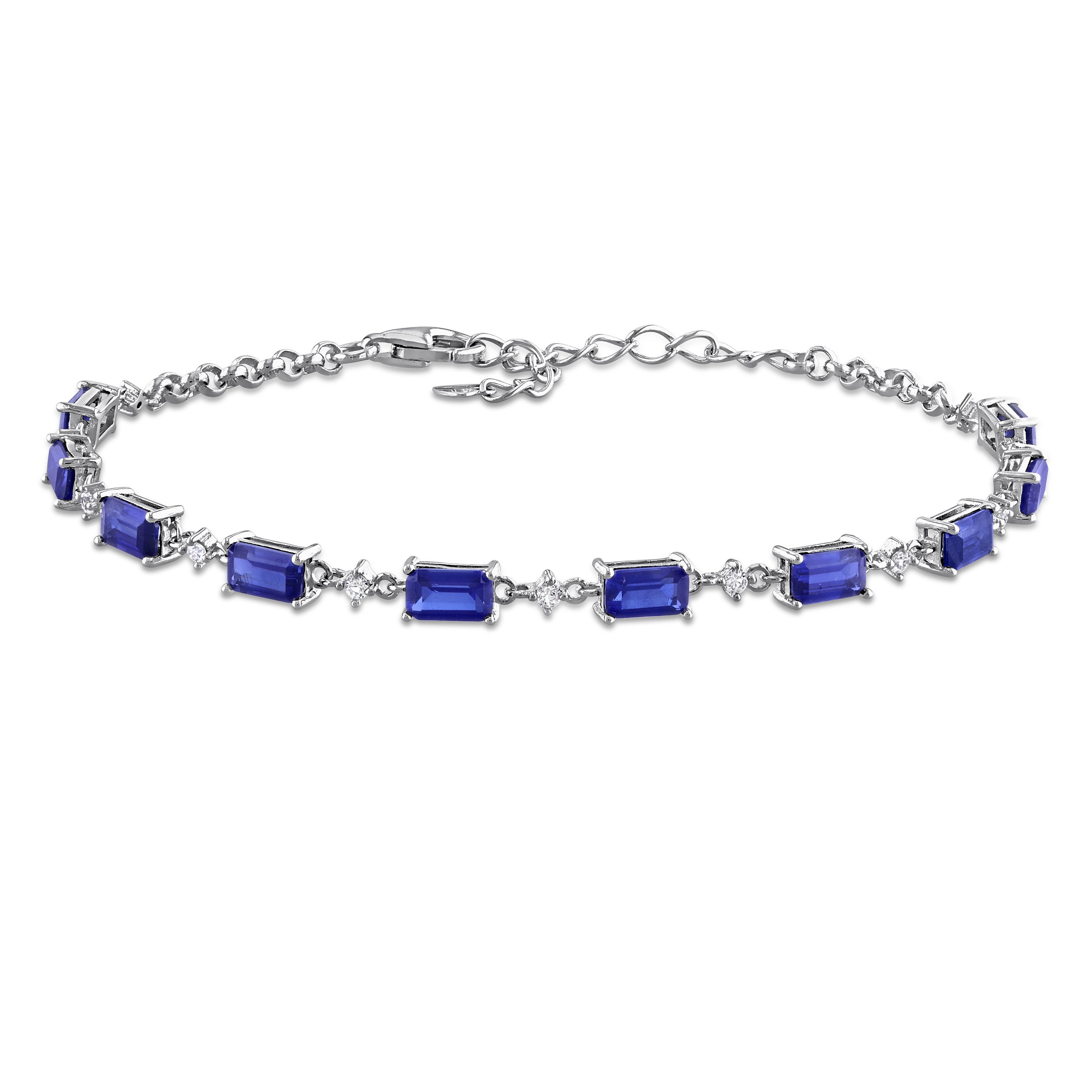 Blue sapphire station bracelet in sterling silver by Lord & Taylor, front view