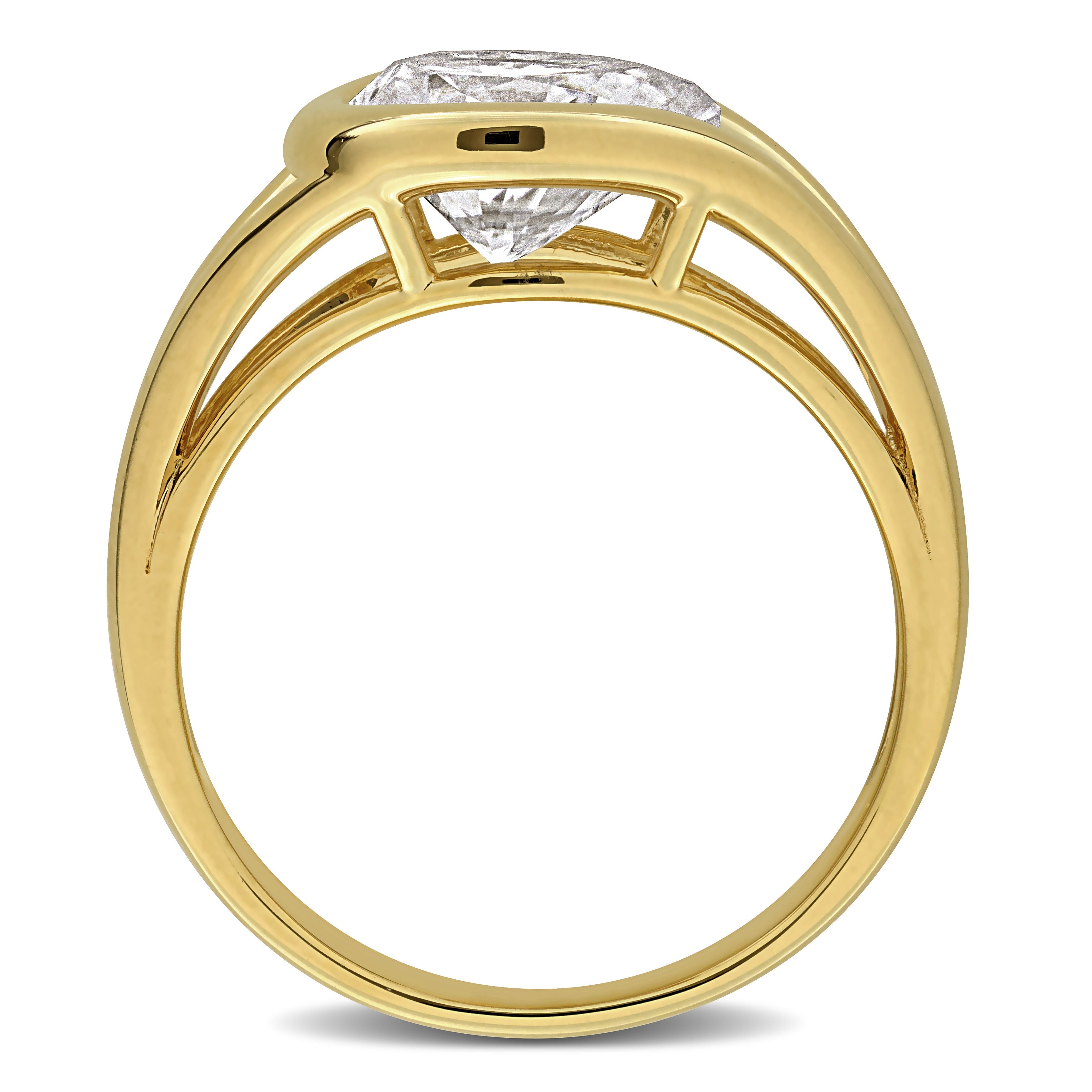 Yellow gold plated moissanite solitaire ring, diagonal view by Lord & Taylor