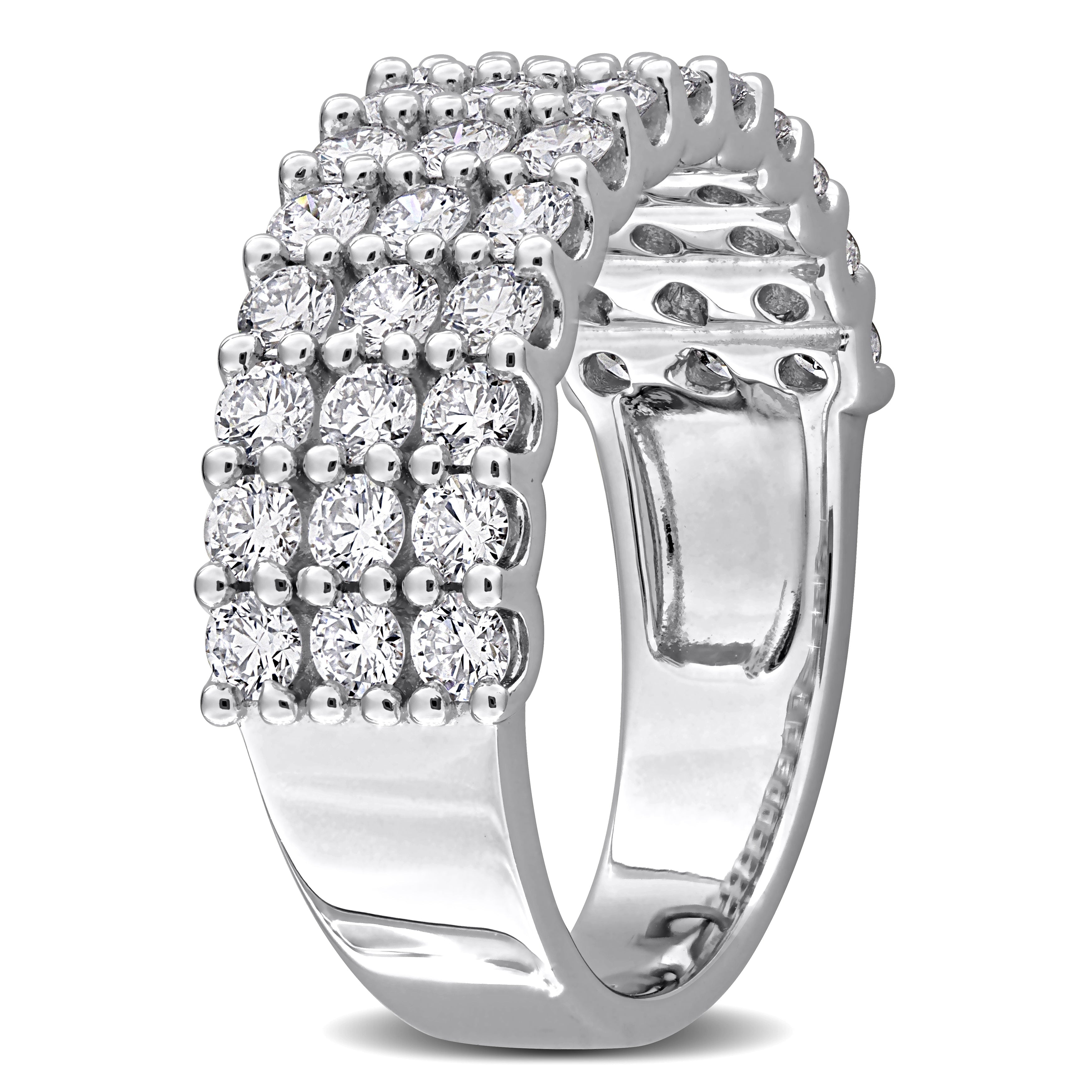 Sterling silver triple-row lab-grown diamond ring, side profile view by Lord & Taylor