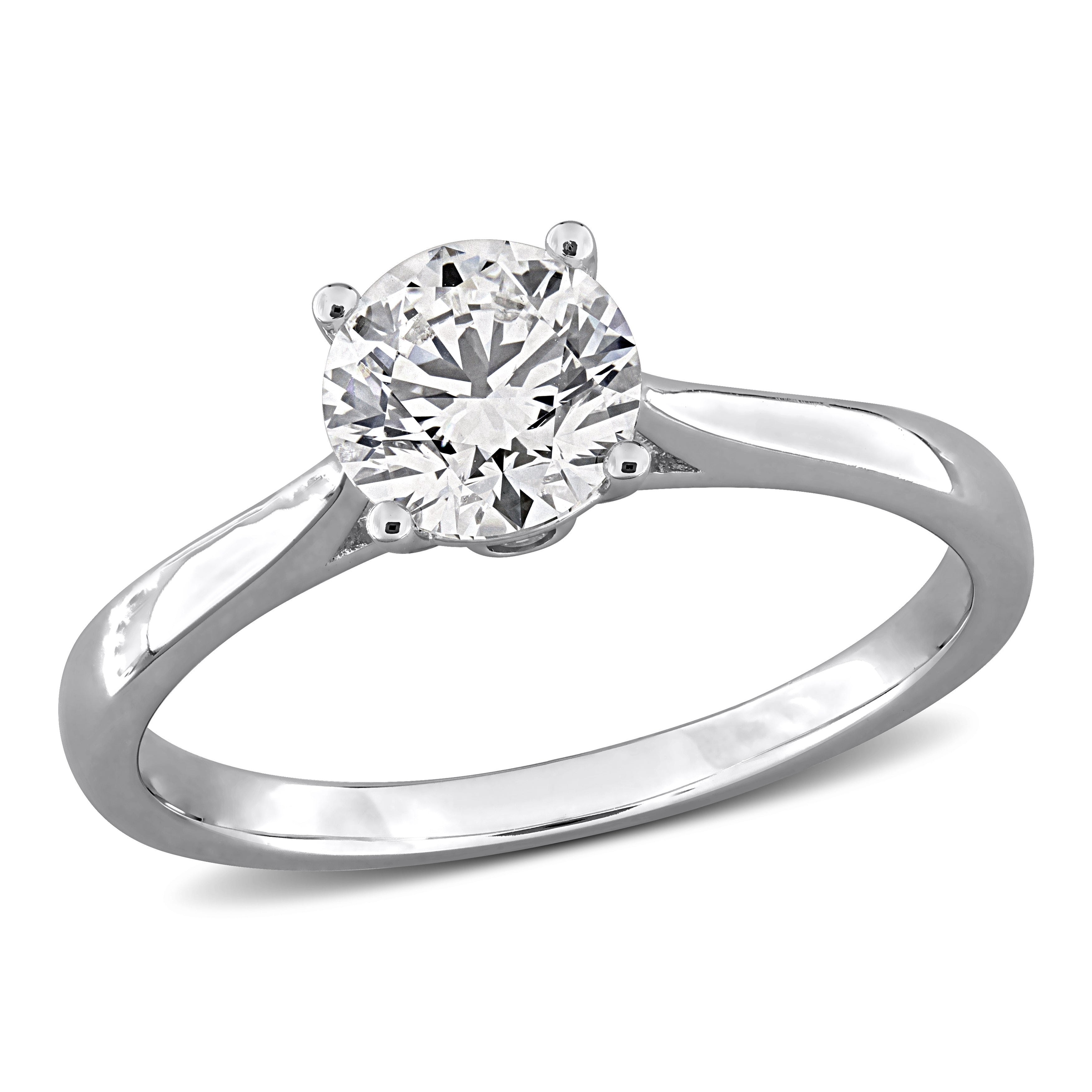 Sterling silver lab-grown diamond solitaire engagement ring, front view by Lord & Taylor