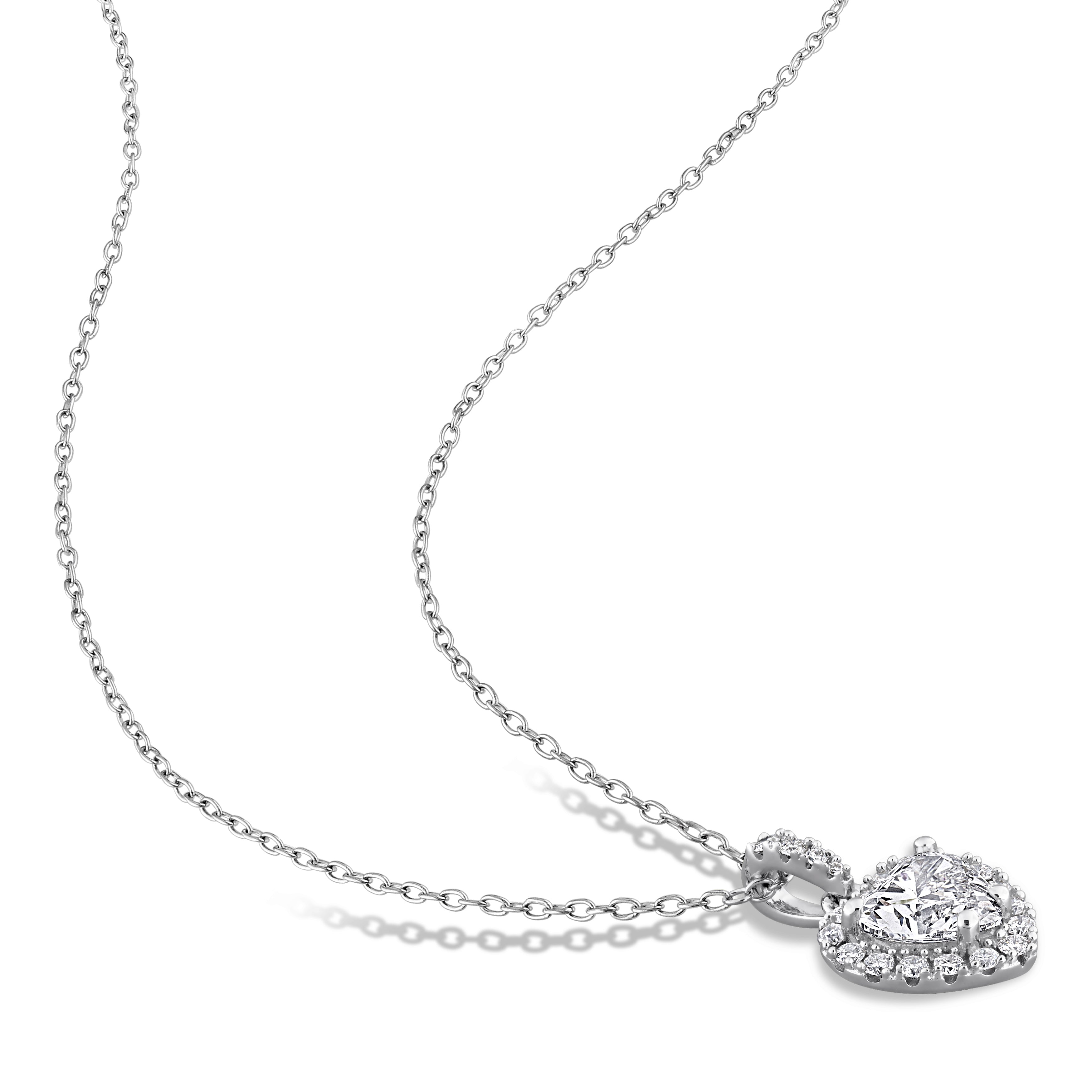 Lab-grown diamond heart halo pendant necklace by Lord & Taylor, detail of setting