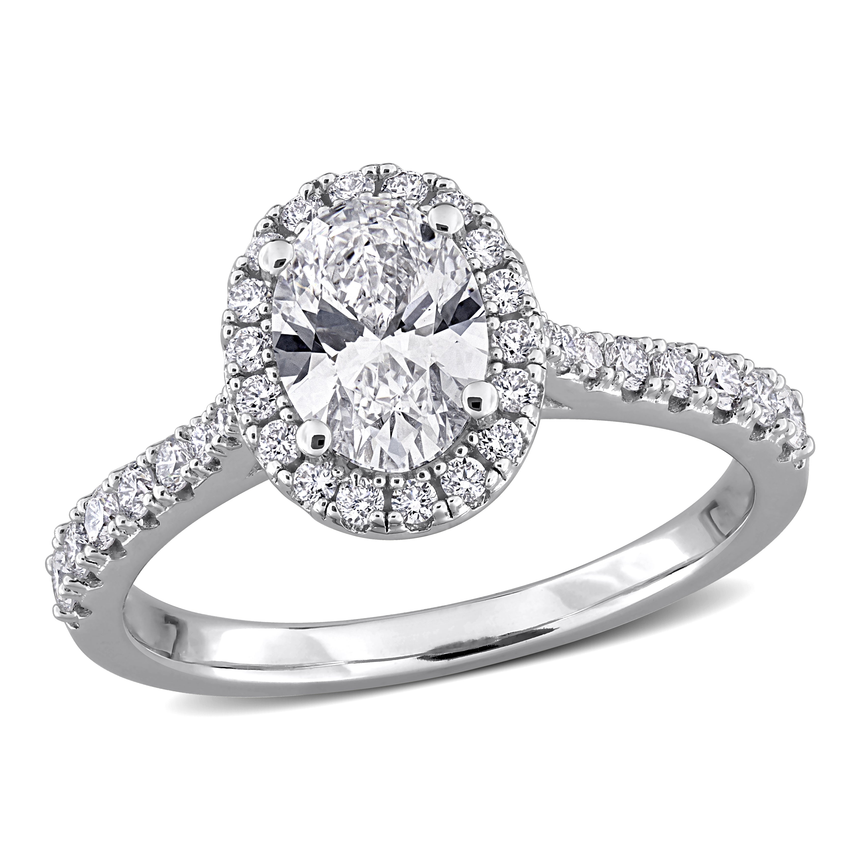 Sterling silver oval halo engagement ring with lab-grown diamonds by Lord & Taylor, front view