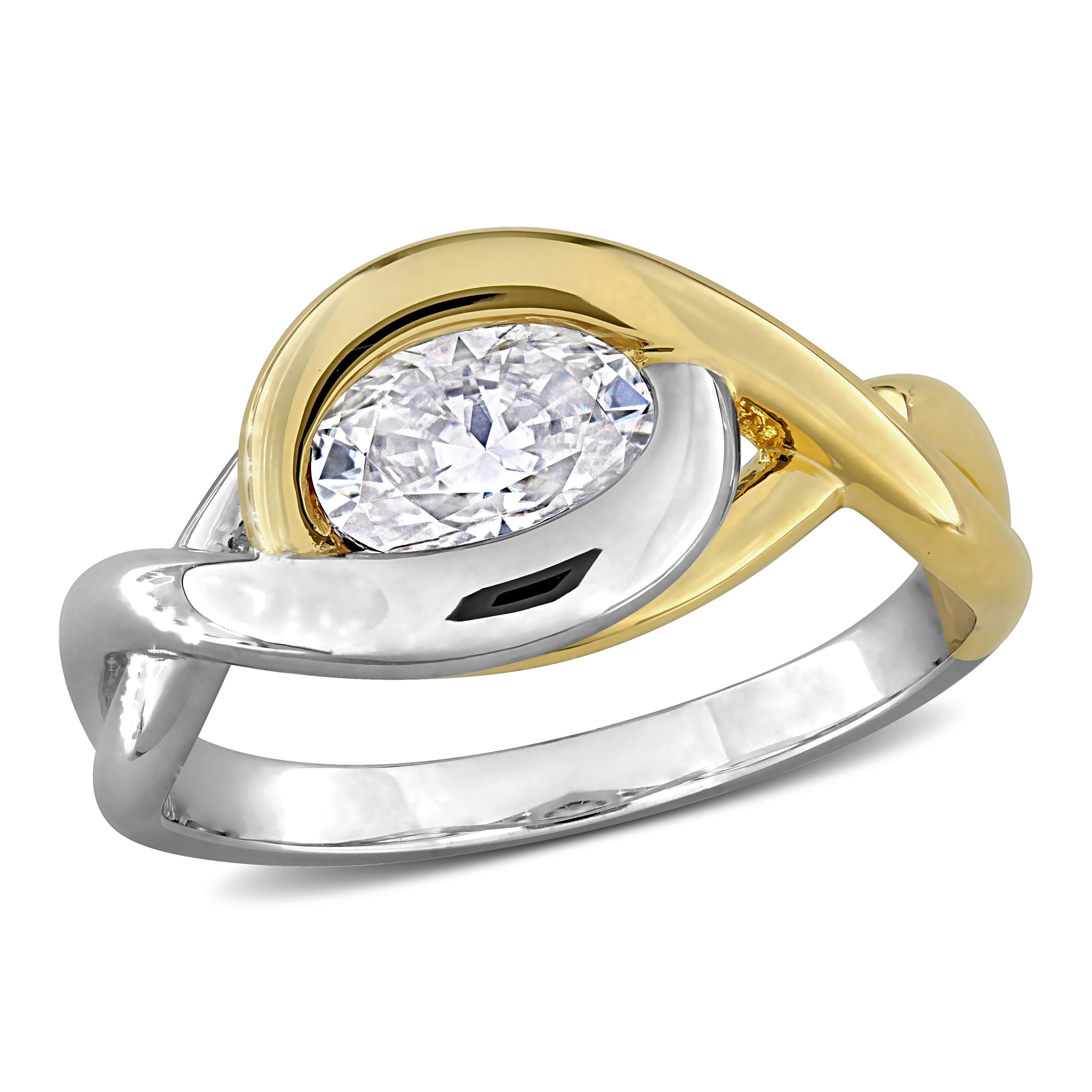 Two-tone sterling silver moissanite solitaire ring by Lord & Taylor, front view