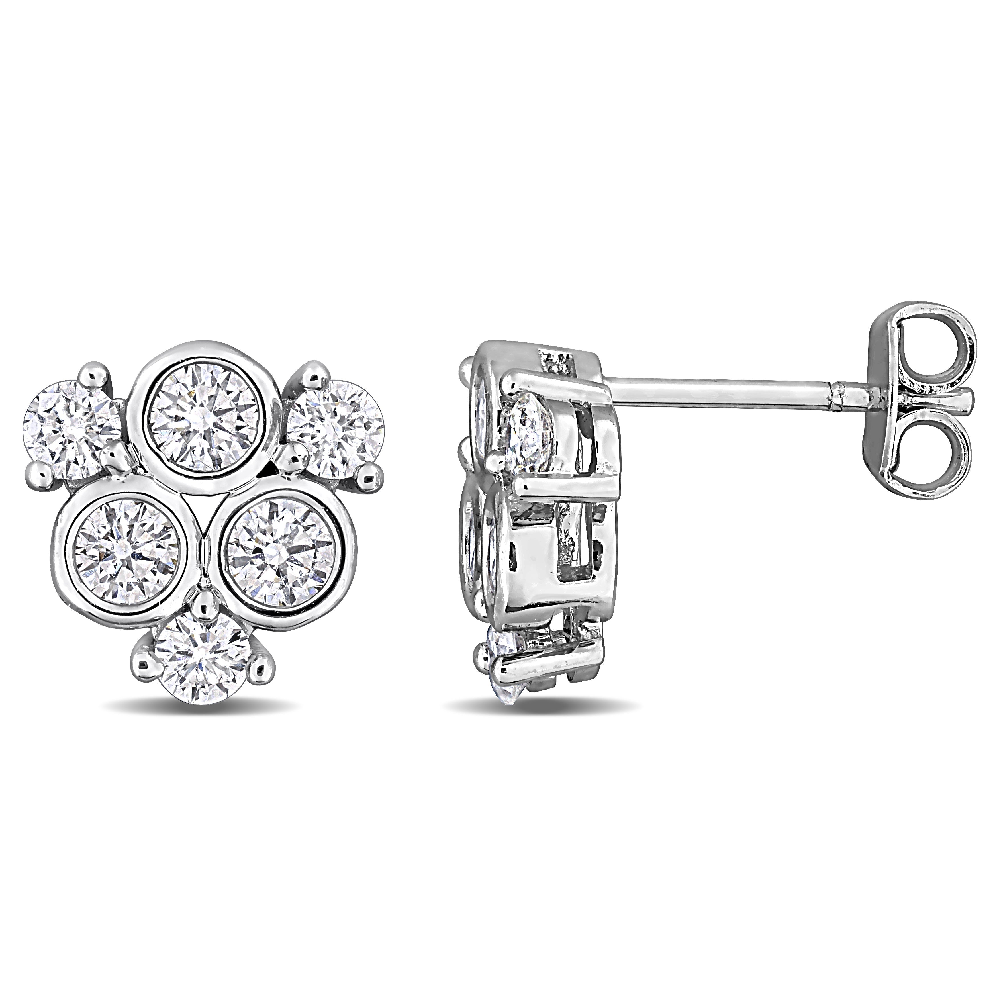 Sterling silver lab-grown diamond cluster stud earrings by Lord & Taylor, front view