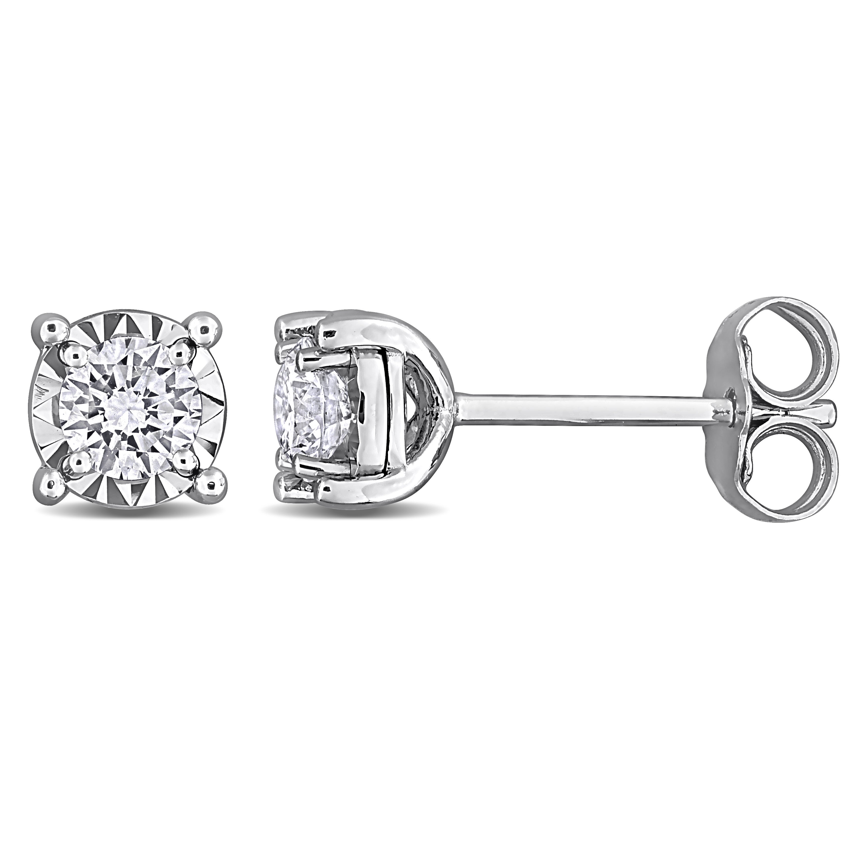 Sterling silver lab-grown diamond solitaire stud earrings by Lord & Taylor, front view