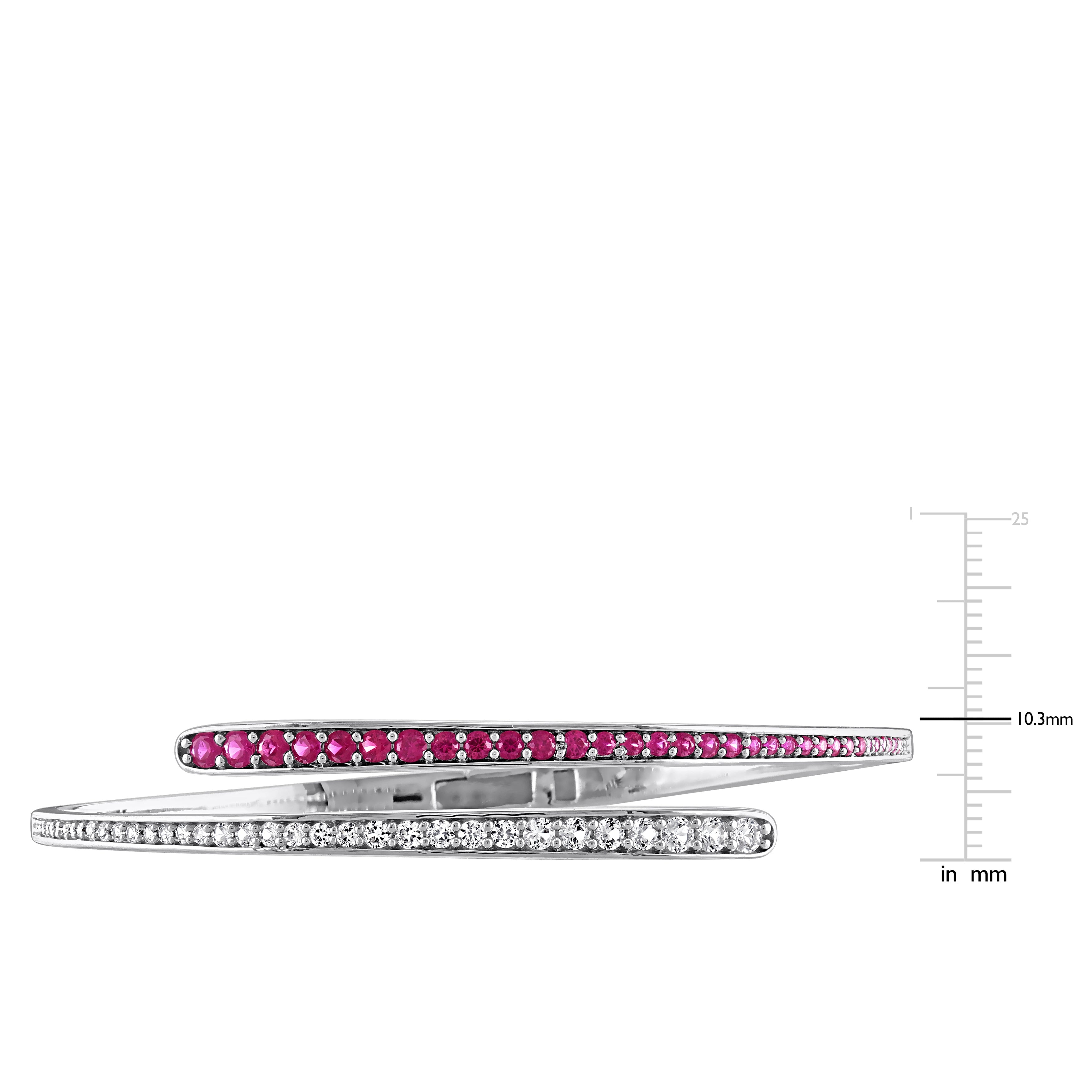 Sterling silver bangle with created sapphires, detail view by Lord & Taylor