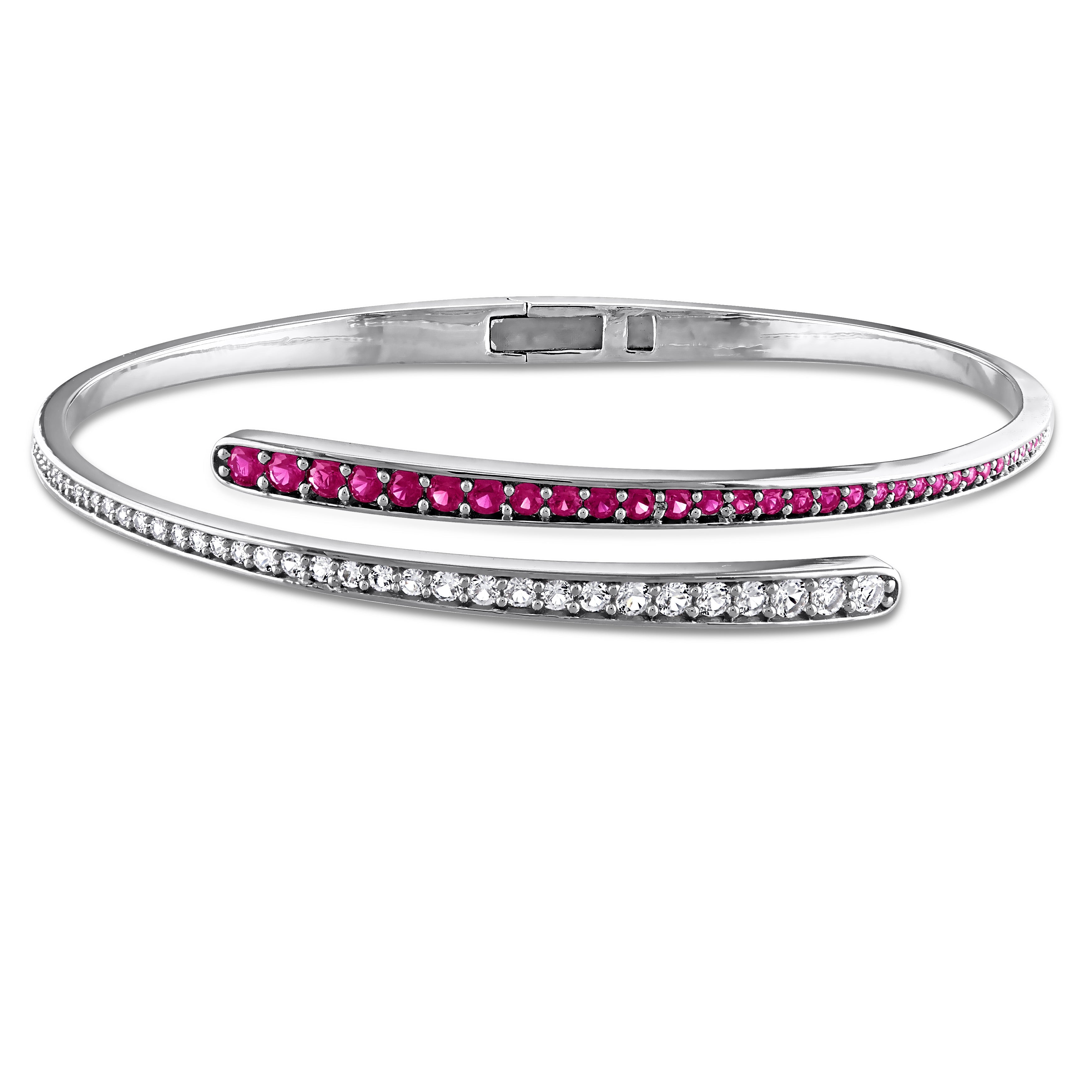 Sterling silver wrap bangle with created sapphires, front view by Lord & Taylor