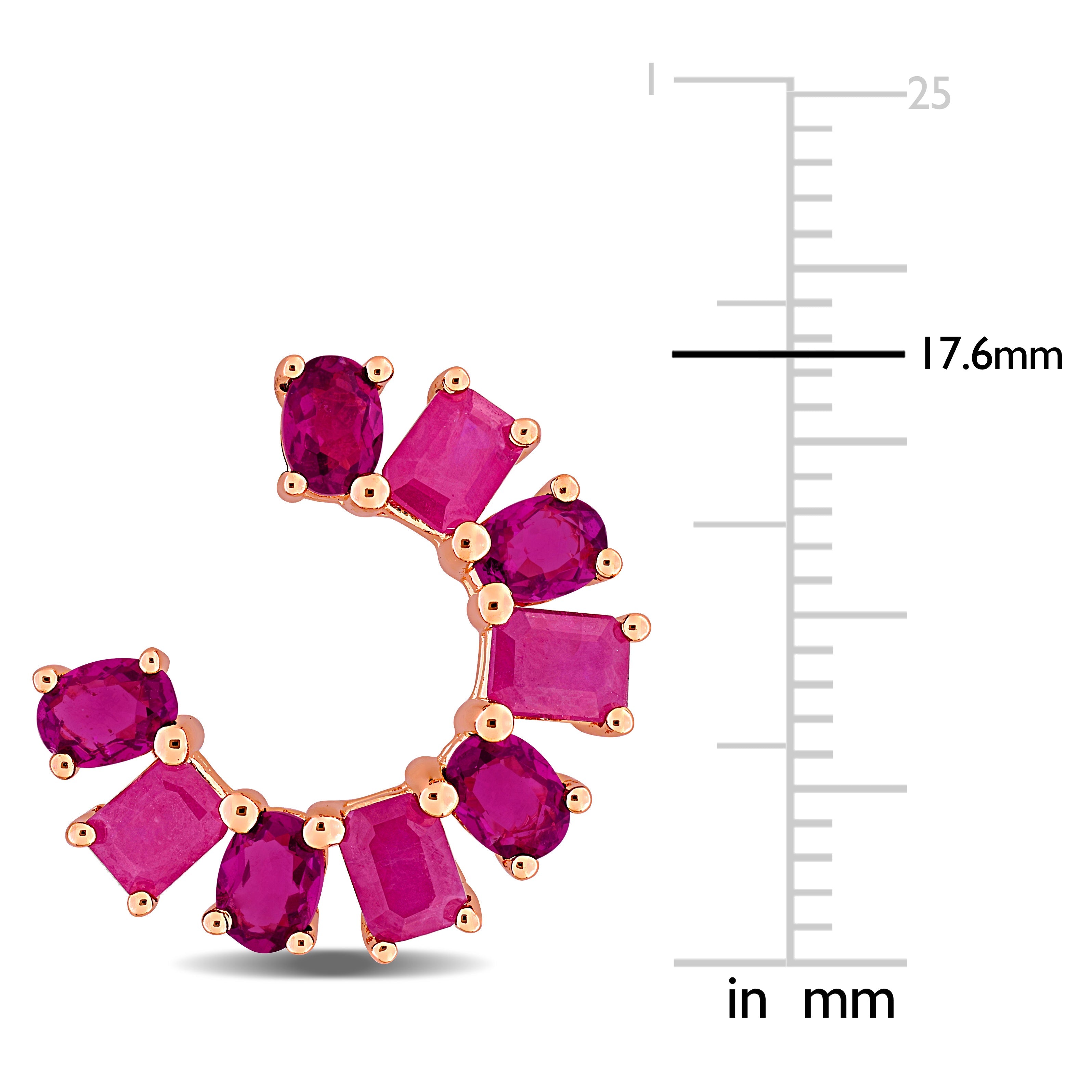 Close-up of octagon and oval gemstone settings in rose-plated silver drop earrings by Lord & Taylor