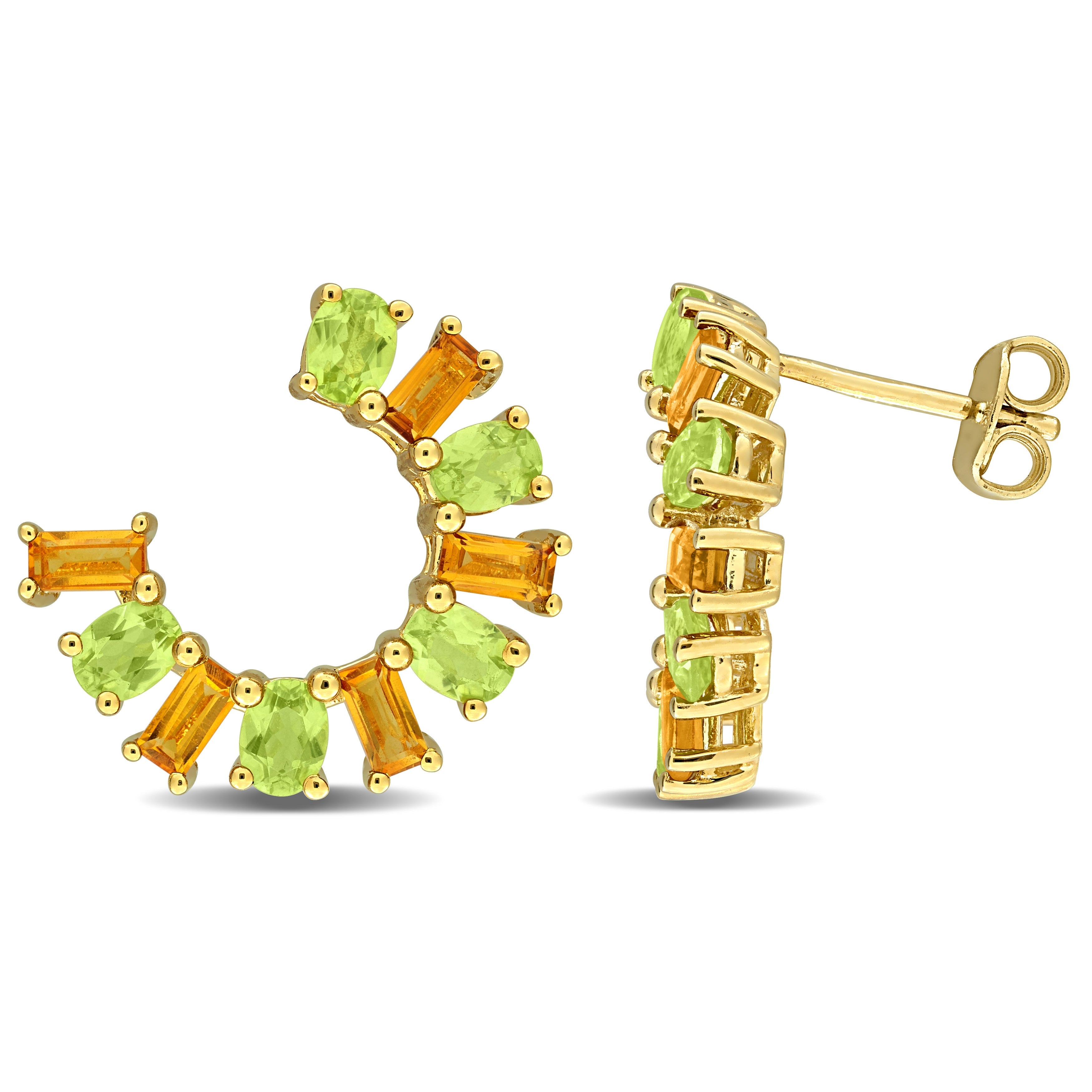 Yellow-plated sterling silver earrings with peridot-citrine, front view by Delmar