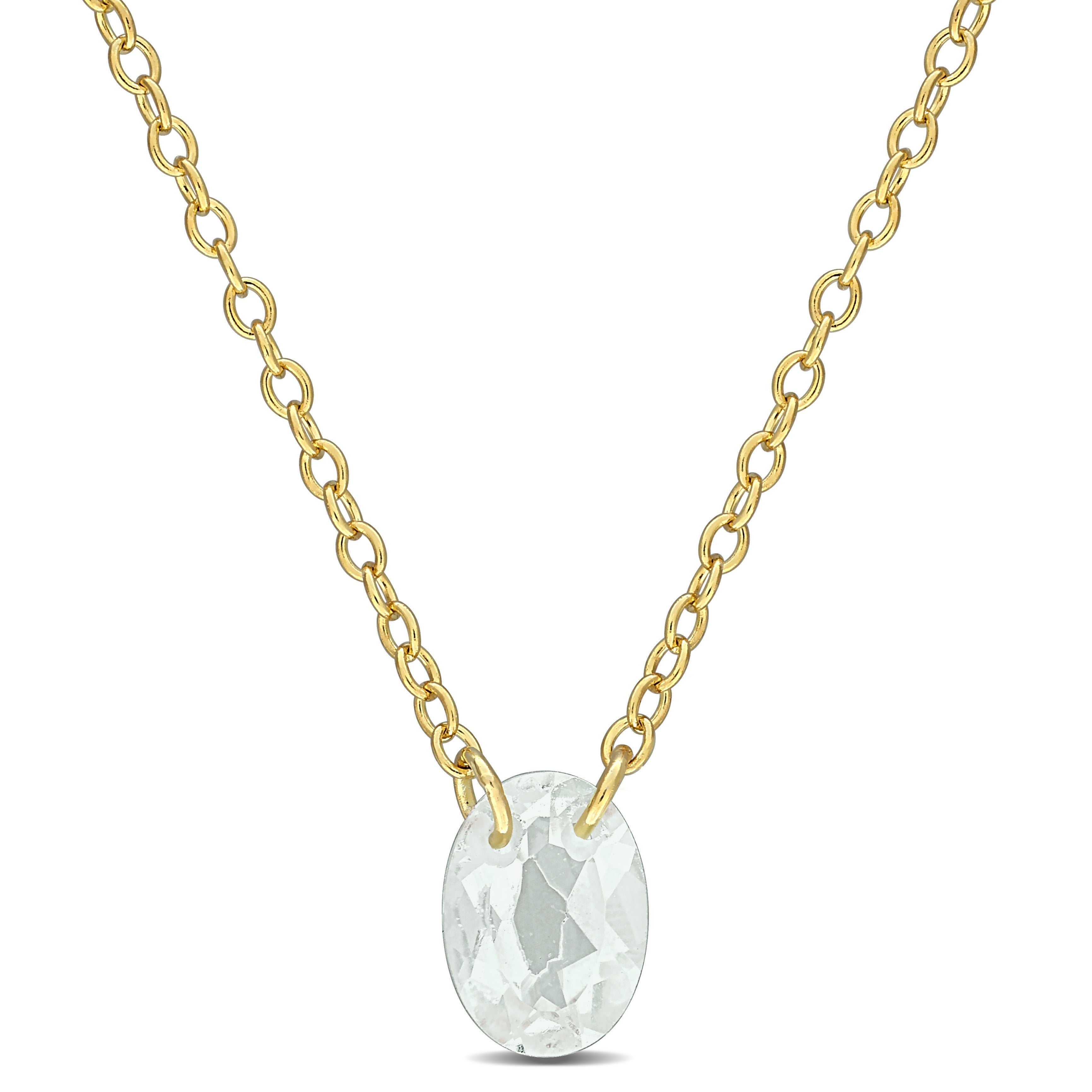 Green quartz oval gemstone pendant in yellow-plated sterling silver, front view by Lord & Taylor