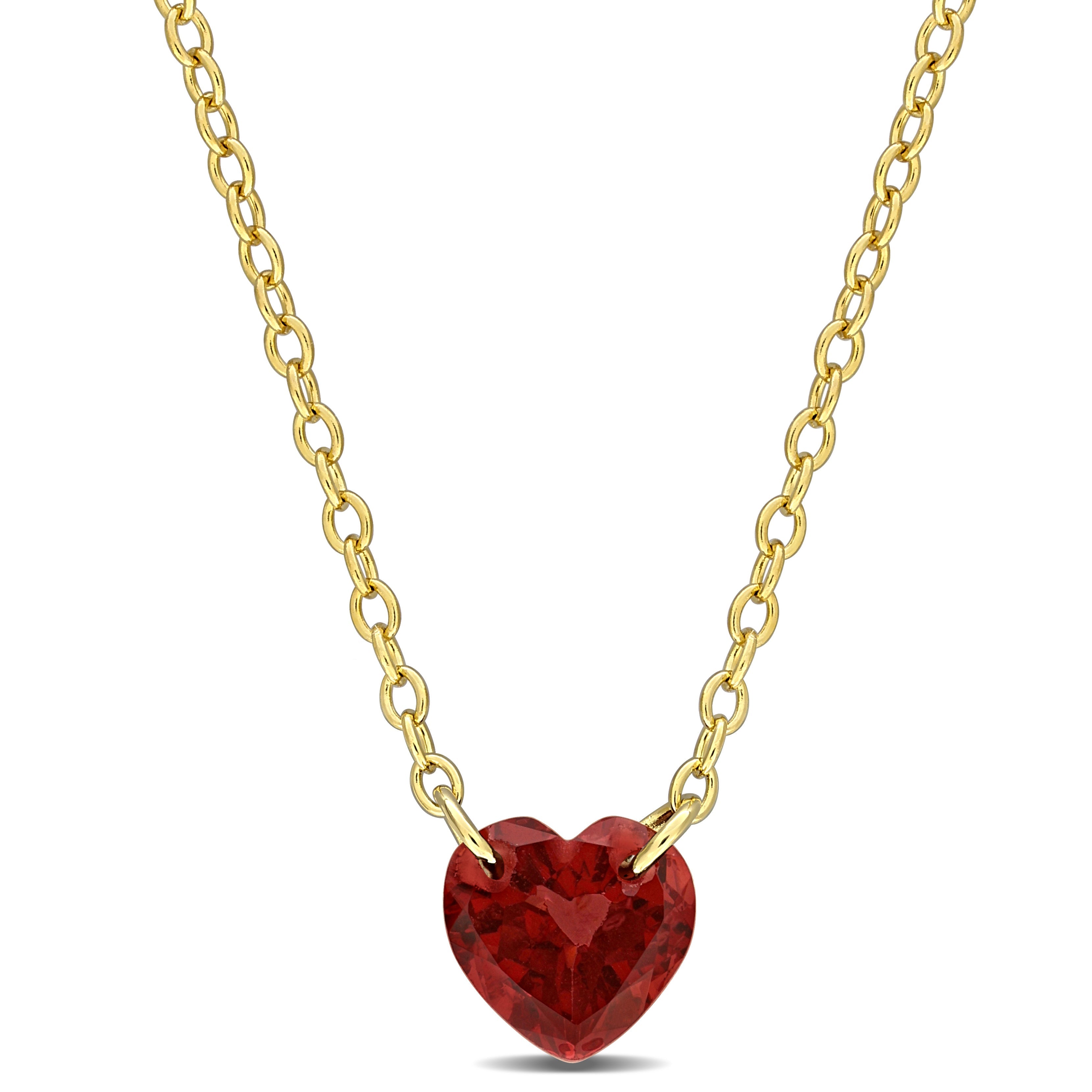 Garnet heart gemstone necklace in yellow-plated sterling silver, front view by Lord & Taylor