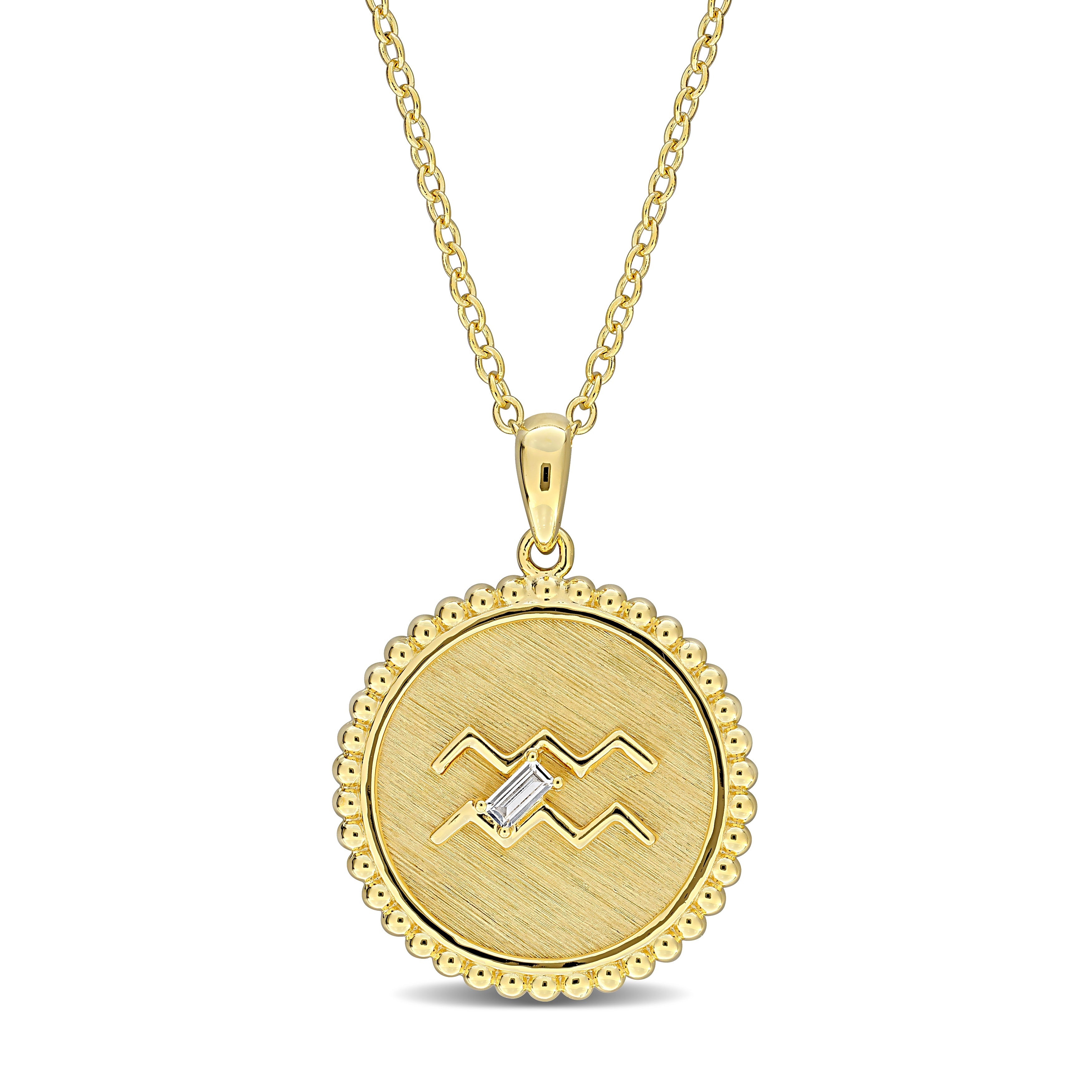 Yellow-plated sterling silver Capricorn zodiac pendant with white sapphire, detail view by Lord & Taylor