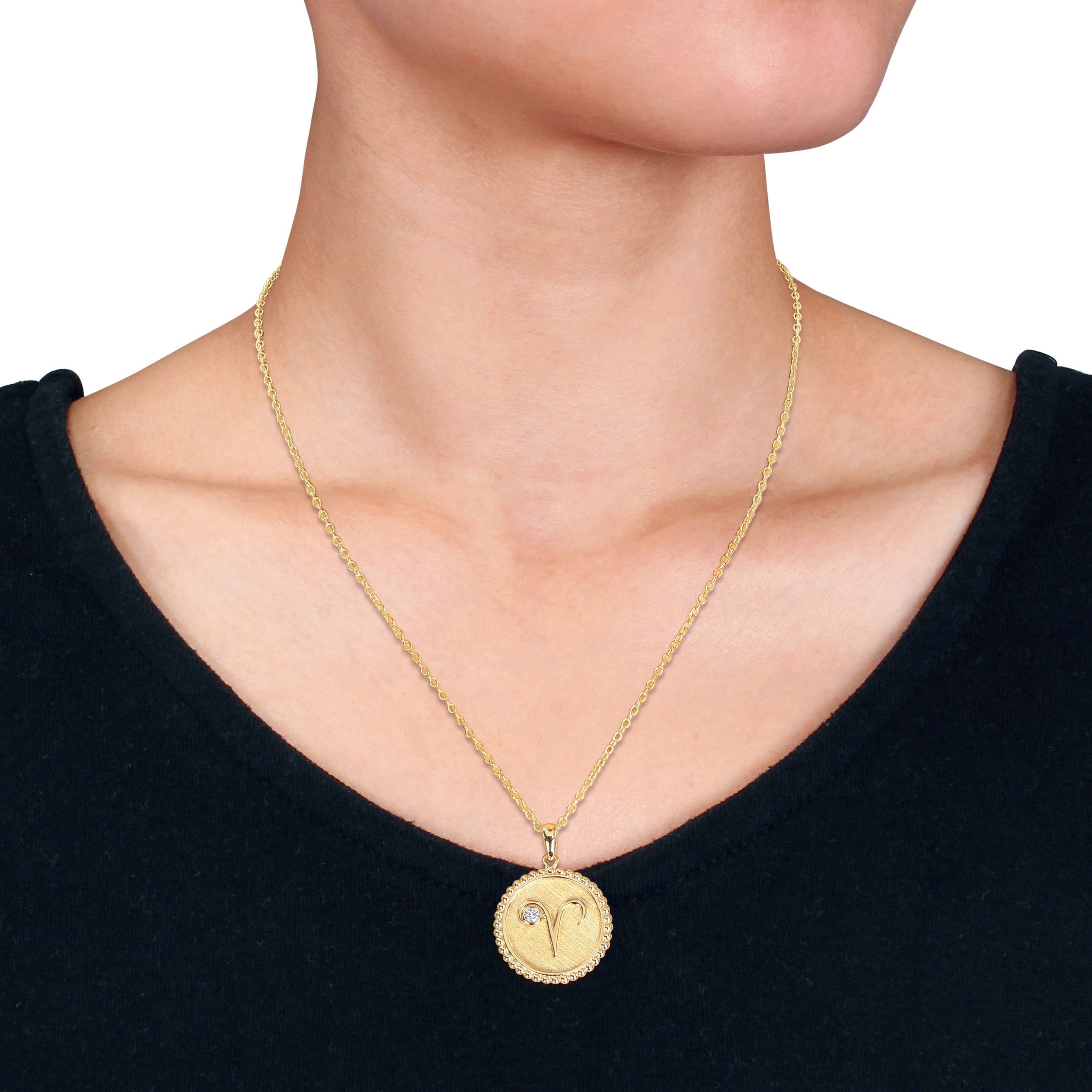 Yellow-plated sterling silver Pisces zodiac pendant necklace, front view by Lord & Taylor