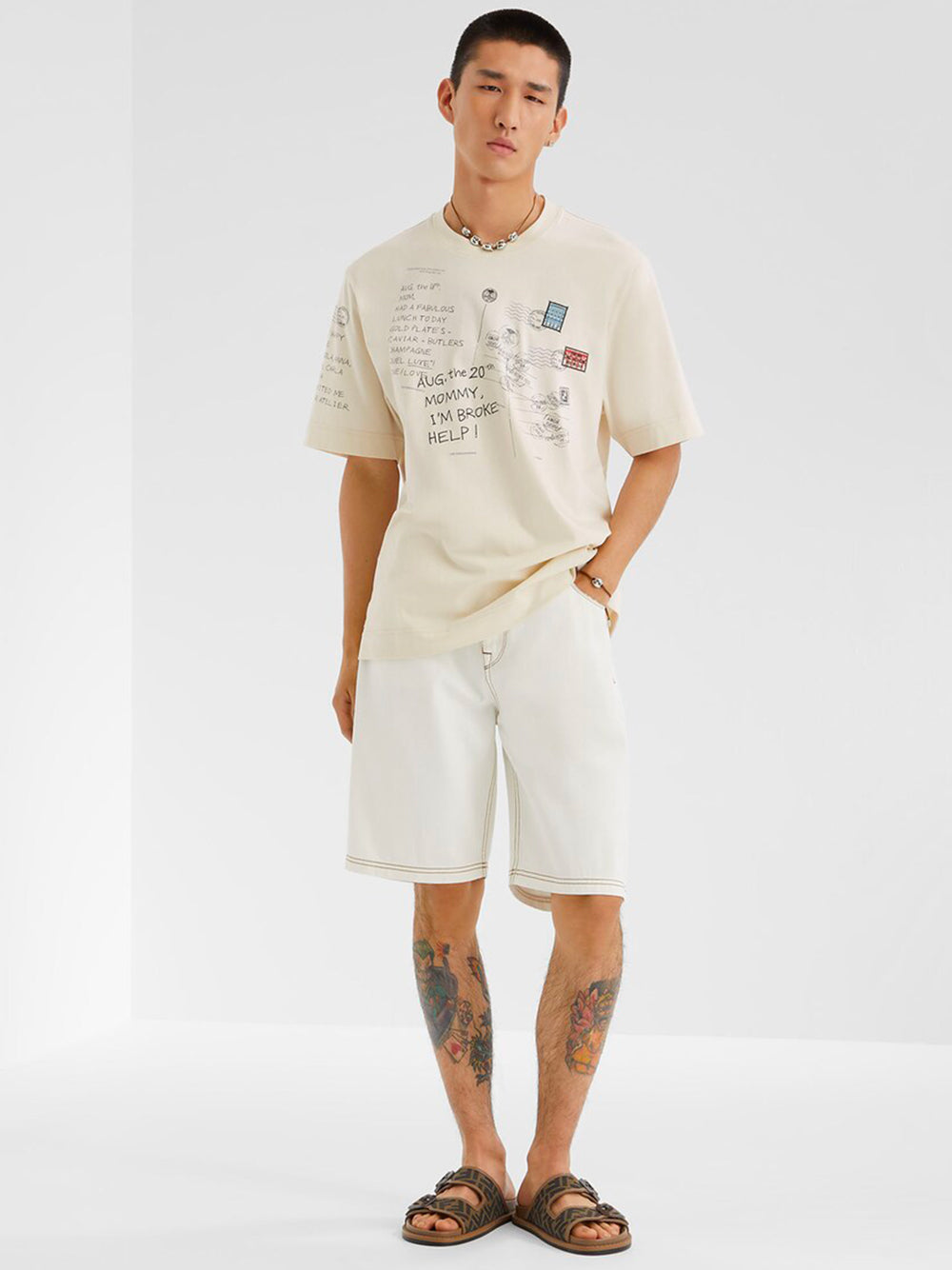 WHITE DENIM BERMUDA SHORTS Fendi