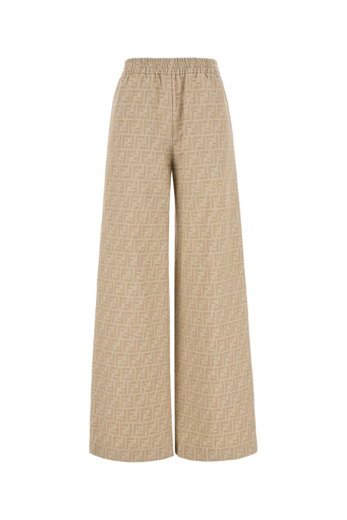 BEIGE COTTON LINEN TROUSERS Fendi BEIGE 38