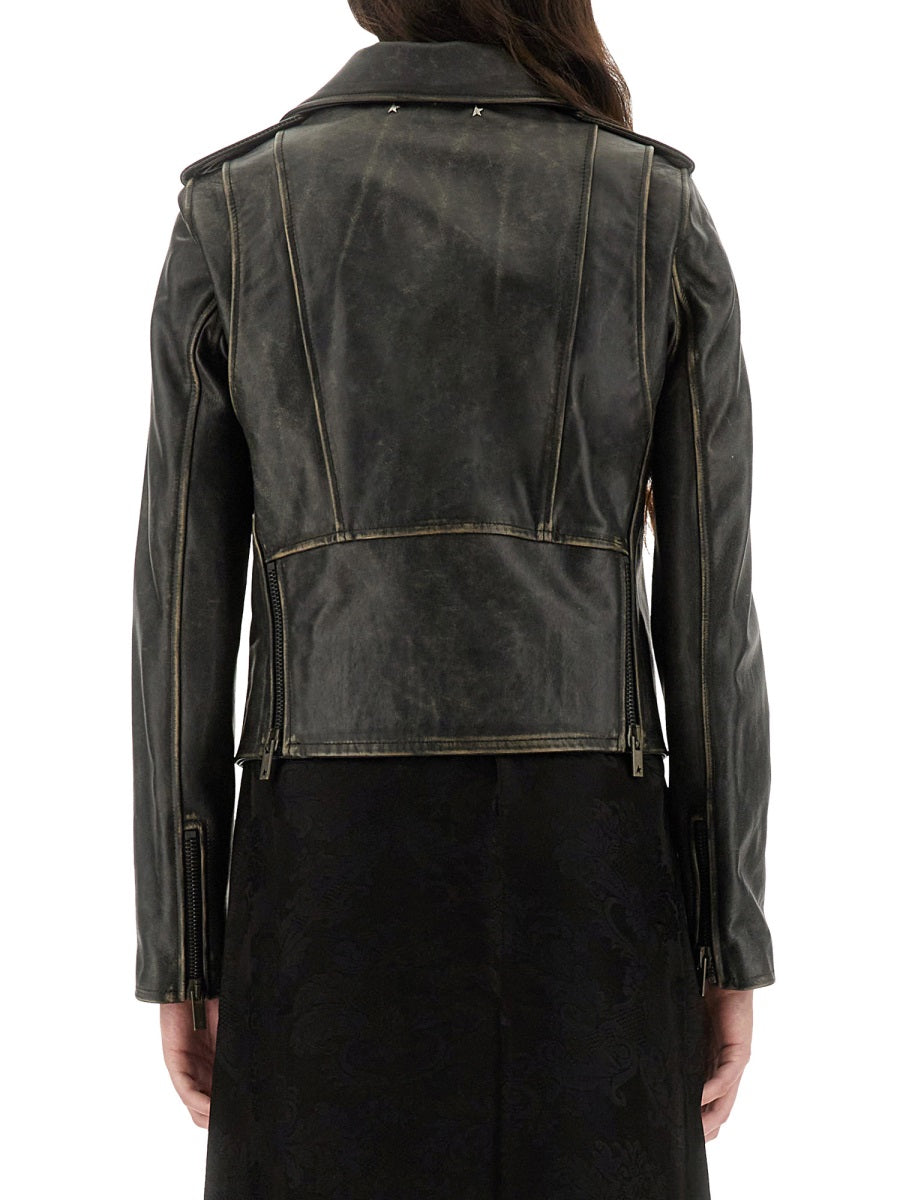 BLACK LEATHER CLOTHING JACKETS Golden Goose