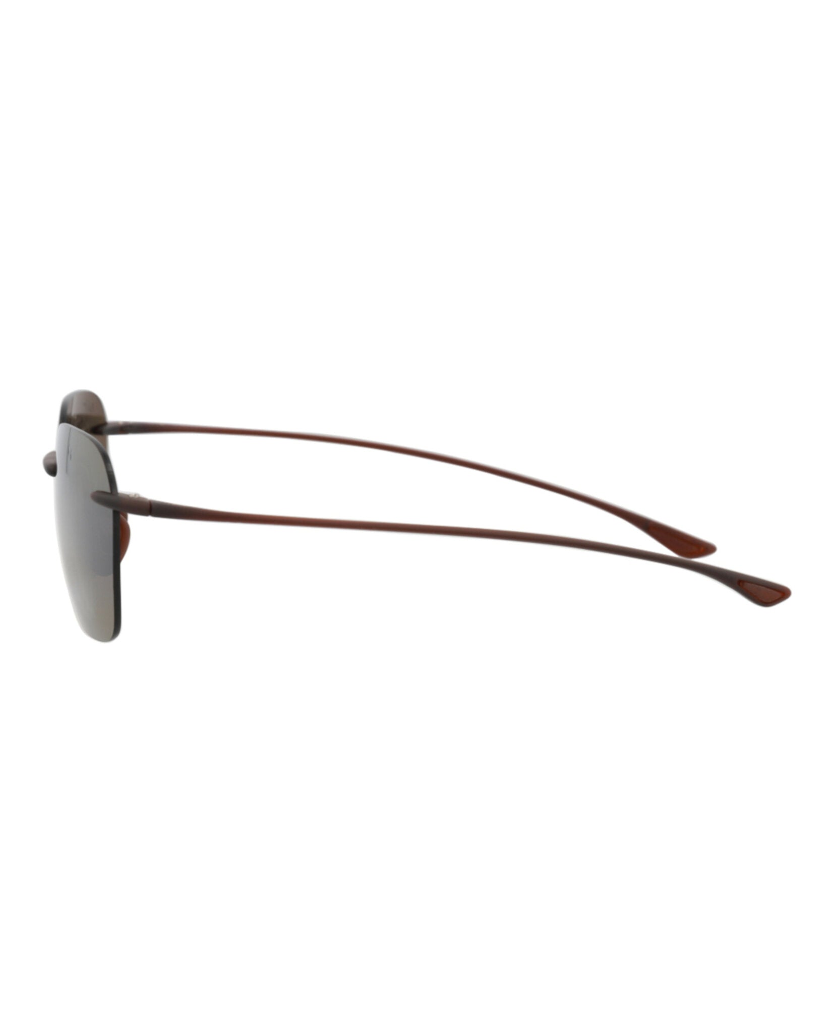 Nylon rimless sunglasses by Maui Jim, angled view showing frame construction