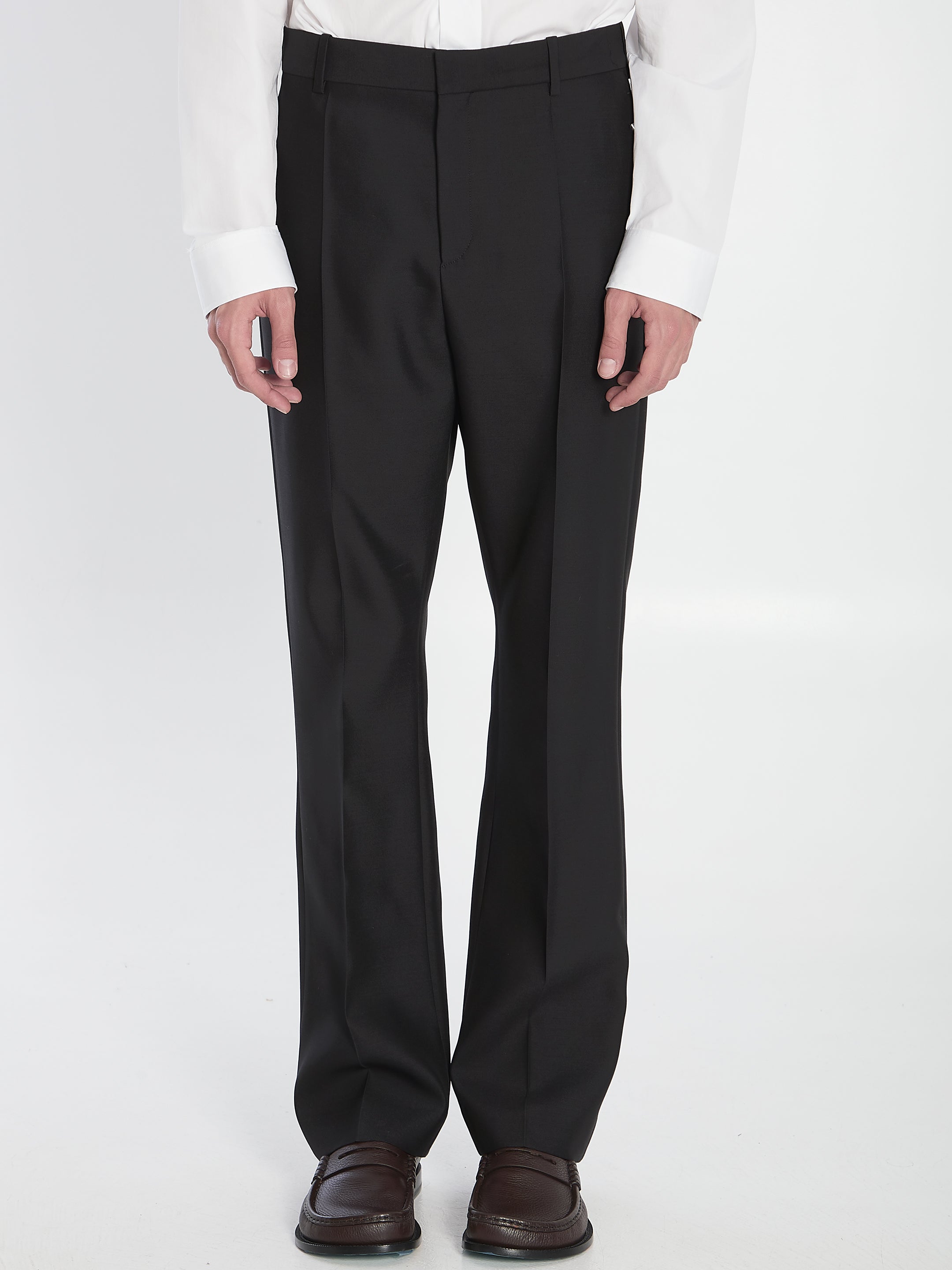 TAILORED WOOL AND SILK TROUSERS LOEWE BLACK 48