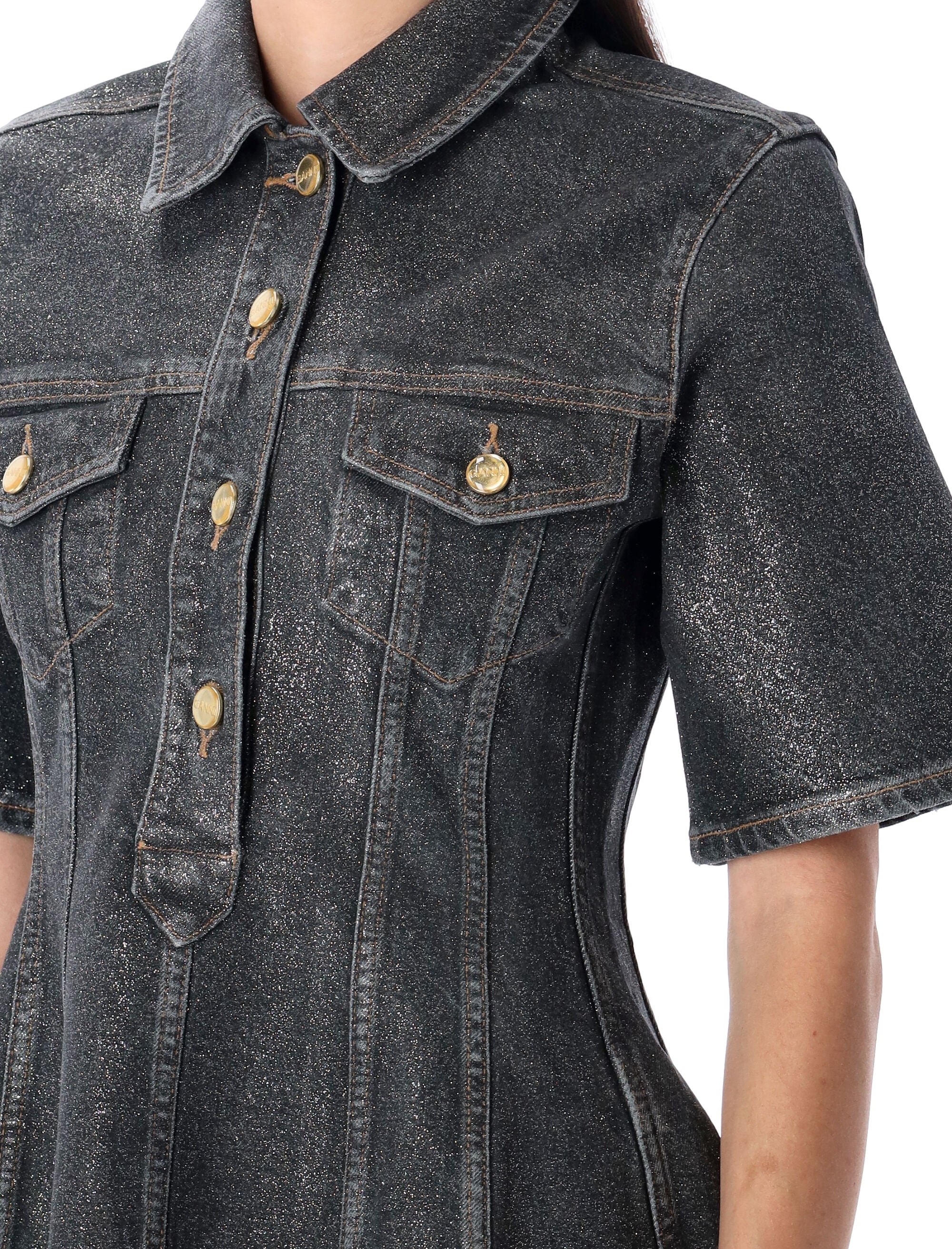 SHIMMERY FOIL DENIM MINI DRESS Ganni