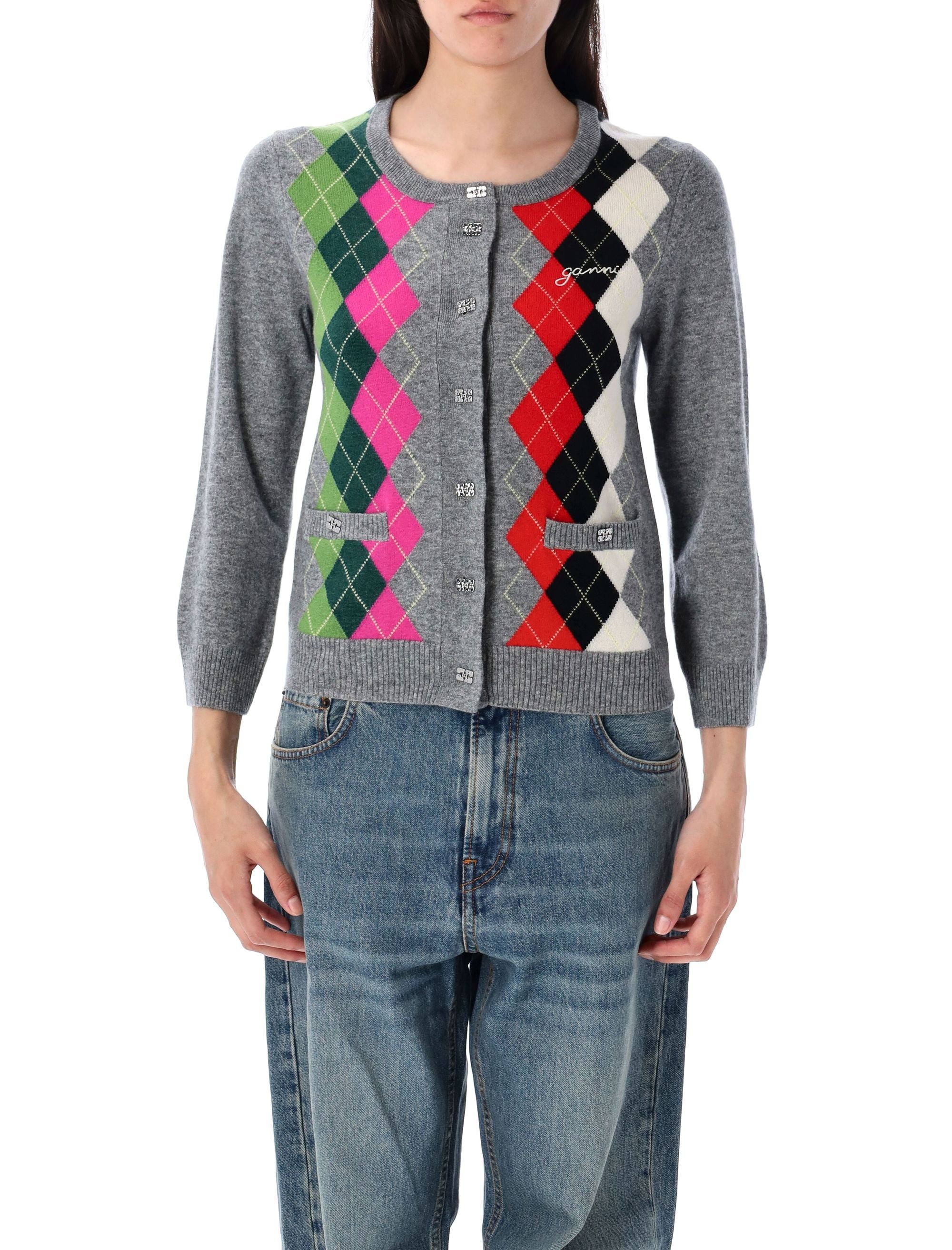 CARDIGAN ARGYLE Ganni PALOMA MELANGE S