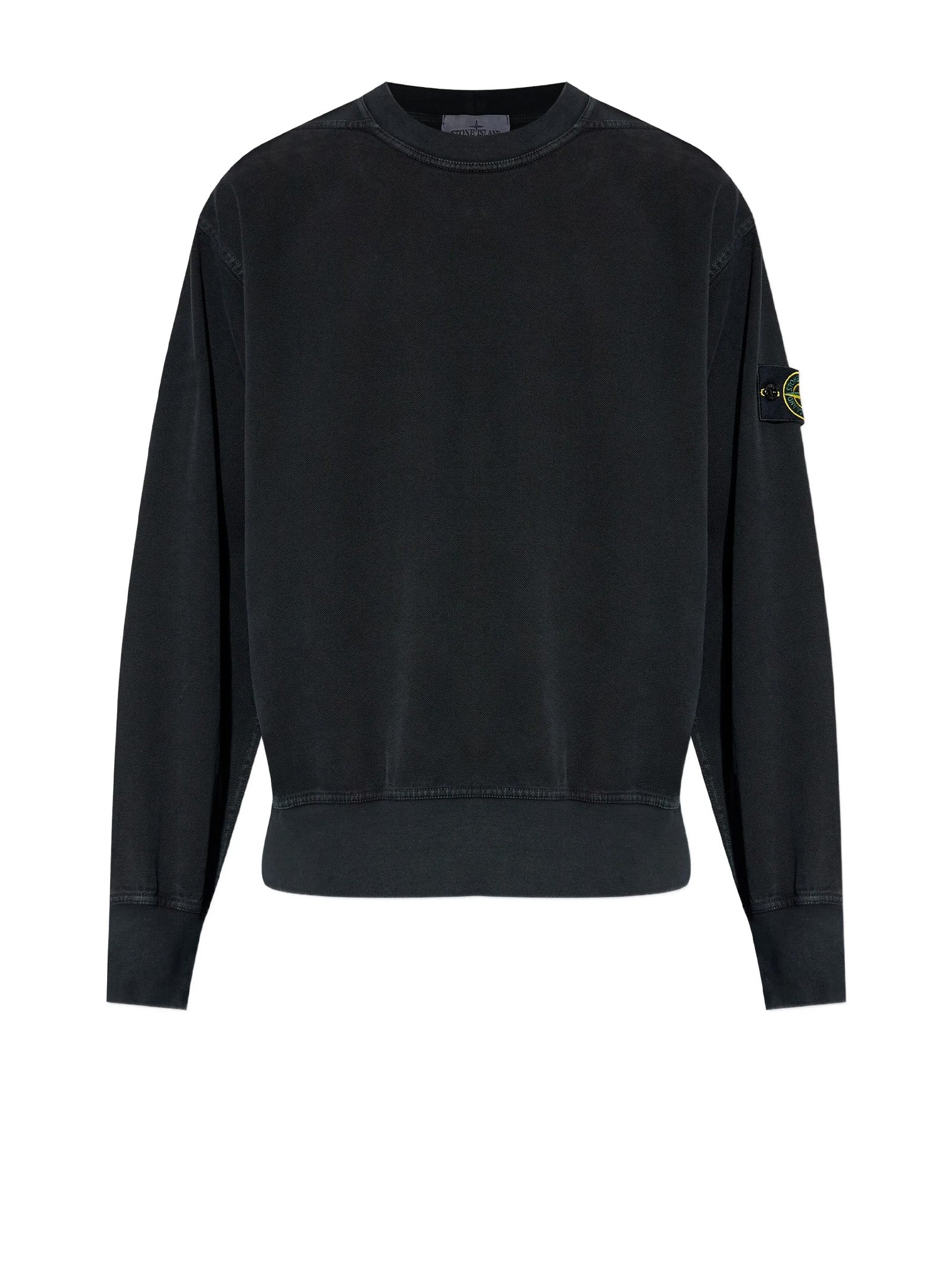 STONE ISLAND BLACK SWEATSHIRT WITH LOGO PATCH Stone Island WASHED BLACK S