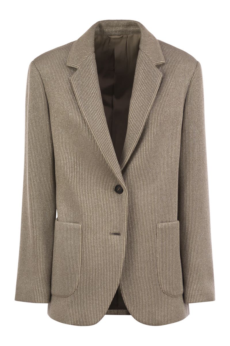 SPARKLING ENGLISH RIB COTTON AND VISCOSE KNITTED JACKET WITH MONILI Brunello Cucinelli BEIGE 38