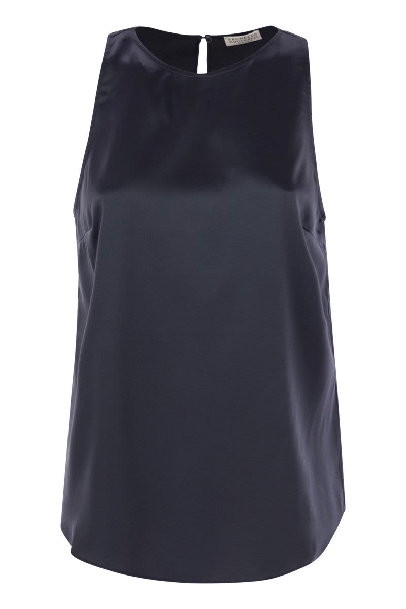 STRETCH SILK SATIN TOP WITH JEWELLERY Brunello Cucinelli BLUE XS