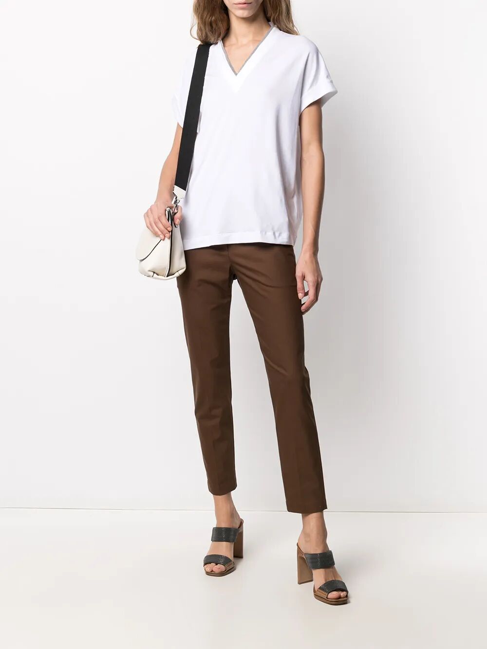 SILVER TRIM V-NECK TEE Brunello Cucinelli