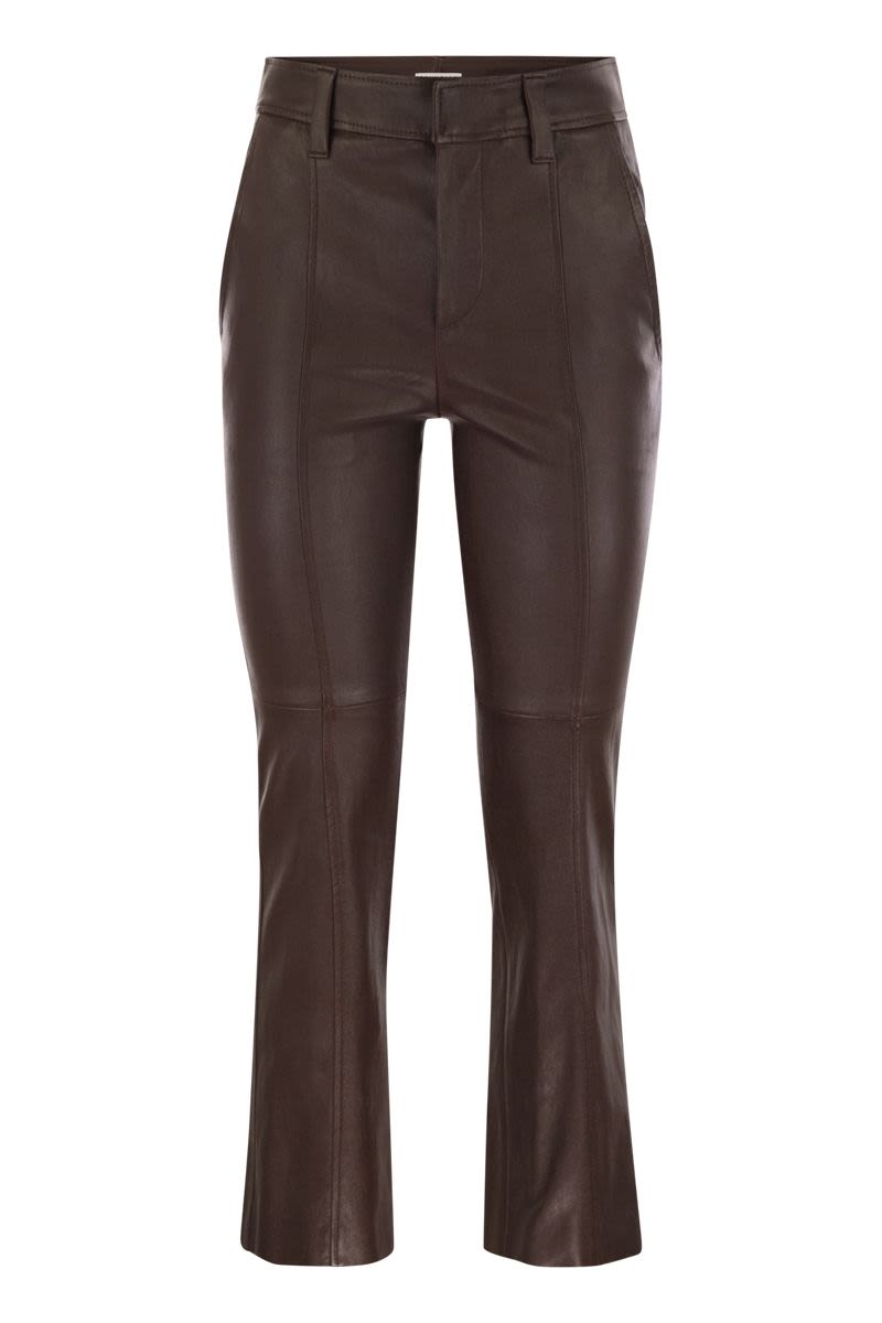 STRETCH NAPPA LEATHER SQUARE CIGARETTE TROUSERS WITH JEWELLERY Brunello Cucinelli BORDEAUX 36
