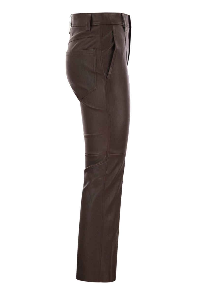 STRETCH NAPPA LEATHER SQUARE CIGARETTE TROUSERS WITH JEWELLERY Brunello Cucinelli