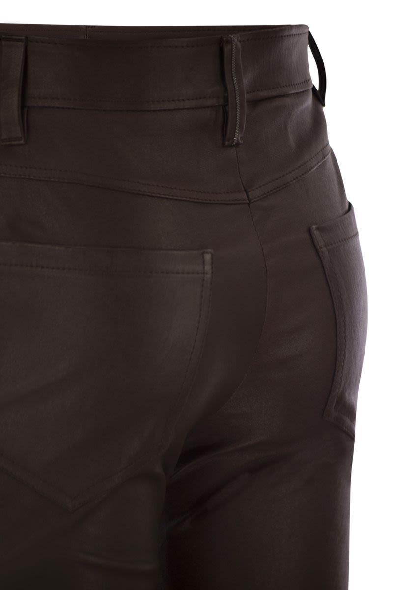 STRETCH NAPPA LEATHER SQUARE CIGARETTE TROUSERS WITH JEWELLERY Brunello Cucinelli