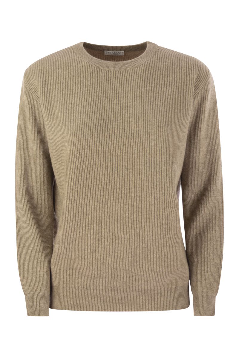 ENGLISH RIB CASHMERE SWEATER WITH MONILE Brunello Cucinelli BEIGE XS