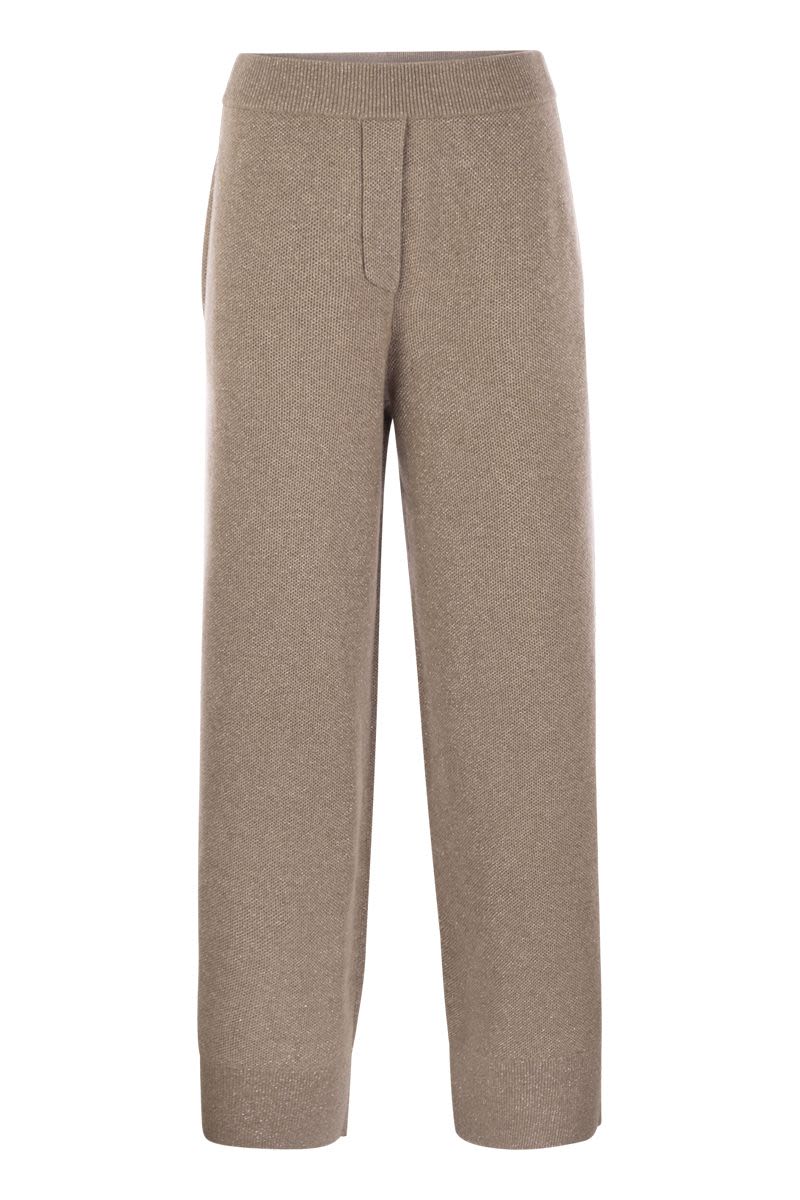 ENGLISH RIB CASHMERE AND VISCOSE KNIT TROUSERS Brunello Cucinelli BEIGE XS