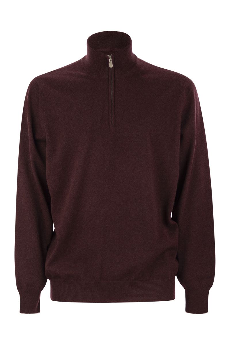 HIGH-NECKED CASHMERE SWEATER WITH ZIP OPENING Brunello Cucinelli BORDEAUX 50