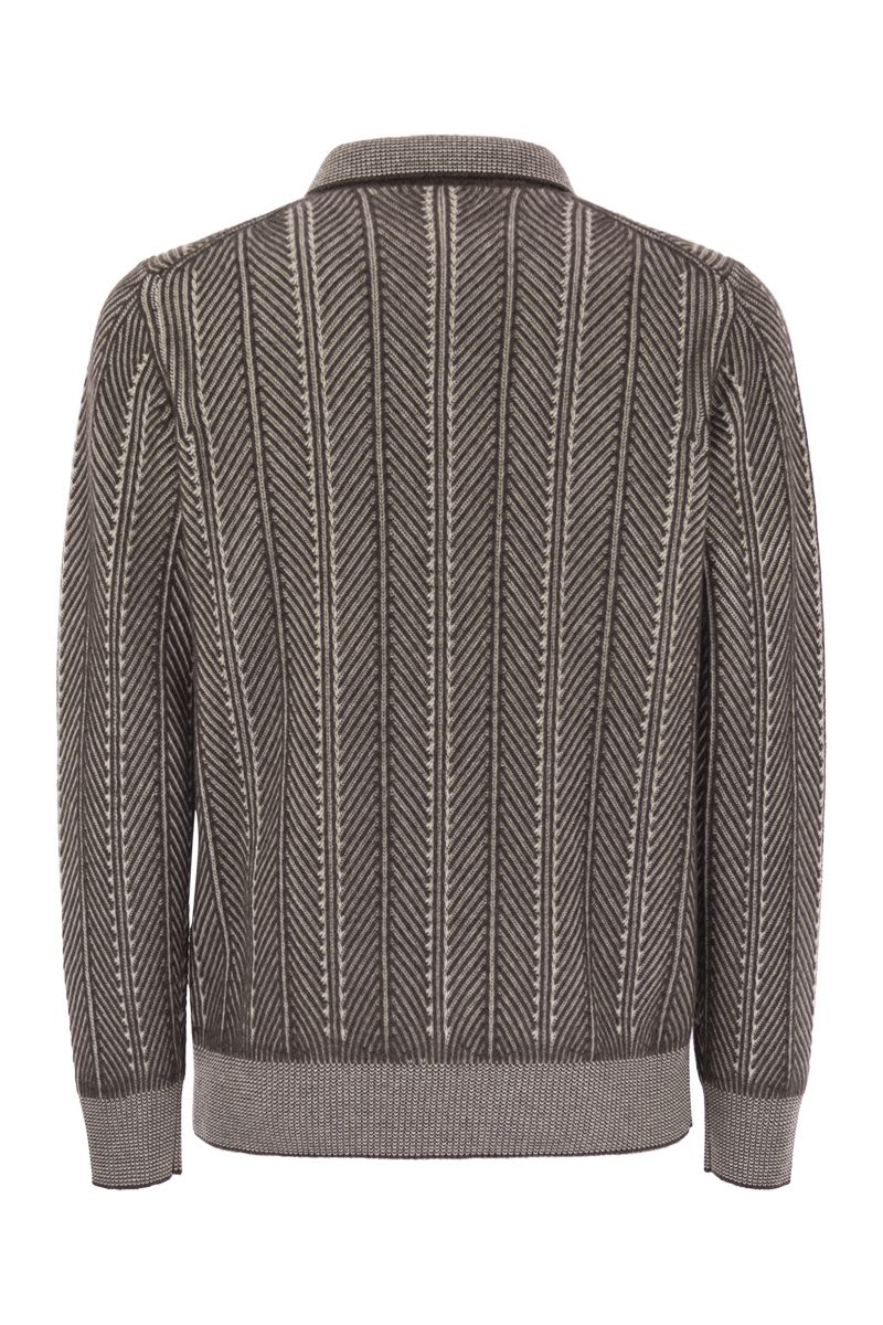 VANISé CHEVRON CASHMERE SWEATER WITH POLO NECK AND ZIP OPENING Brunello Cucinelli