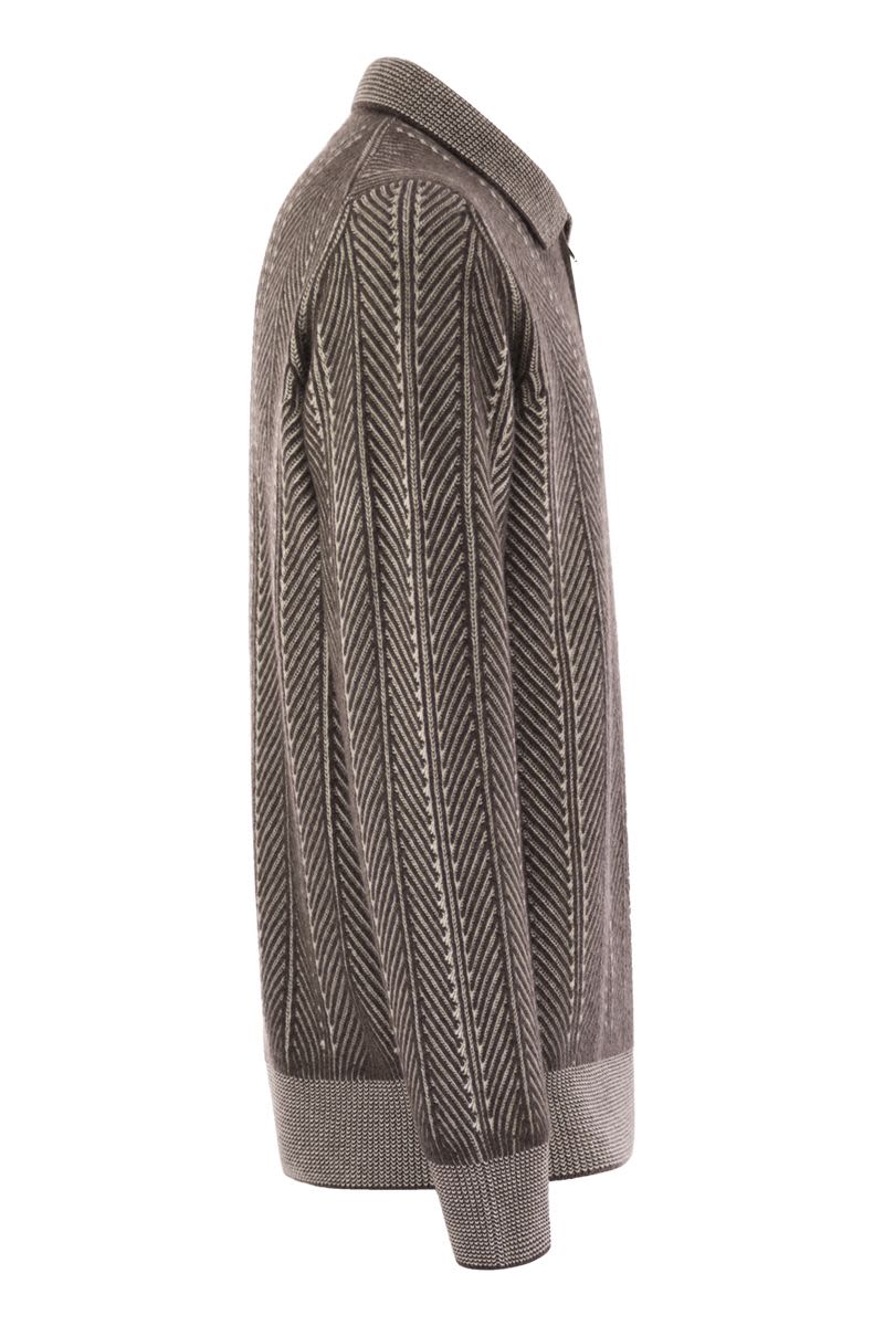 VANISé CHEVRON CASHMERE SWEATER WITH POLO NECK AND ZIP OPENING Brunello Cucinelli