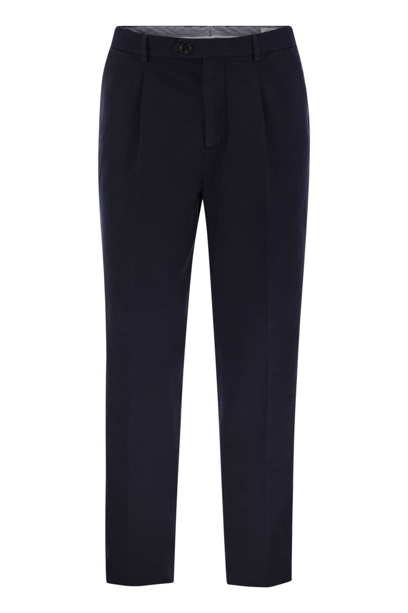 LEISURE FIT TROUSERS IN GARMENT-DYED COTTON VELVET WITH DARTS Brunello Cucinelli NAVY 48