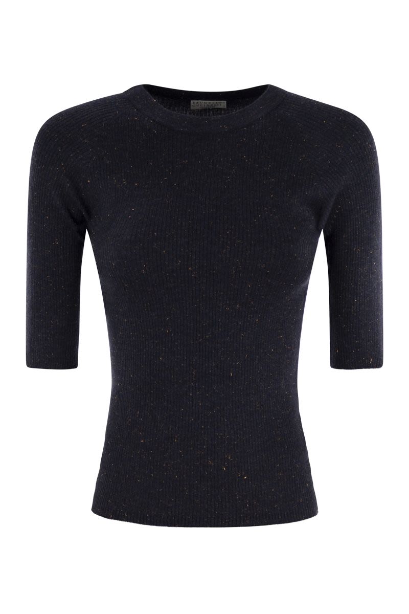 SPARKLING RIBBED CASHMERE SWEATER Brunello Cucinelli BLUE XS