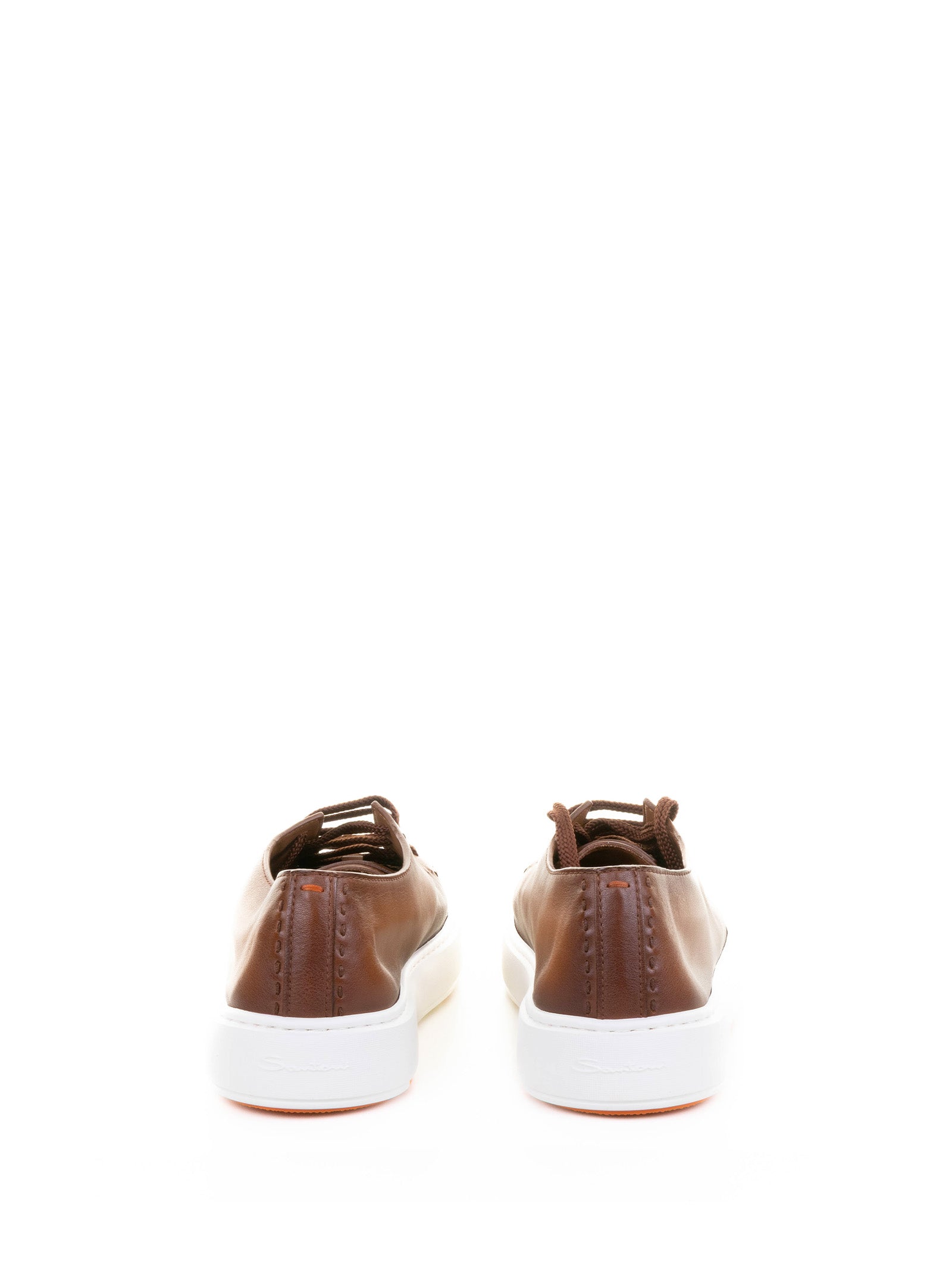 BROWN SNEAKER IN LEATHER AND RUBBER SOLE Santoni