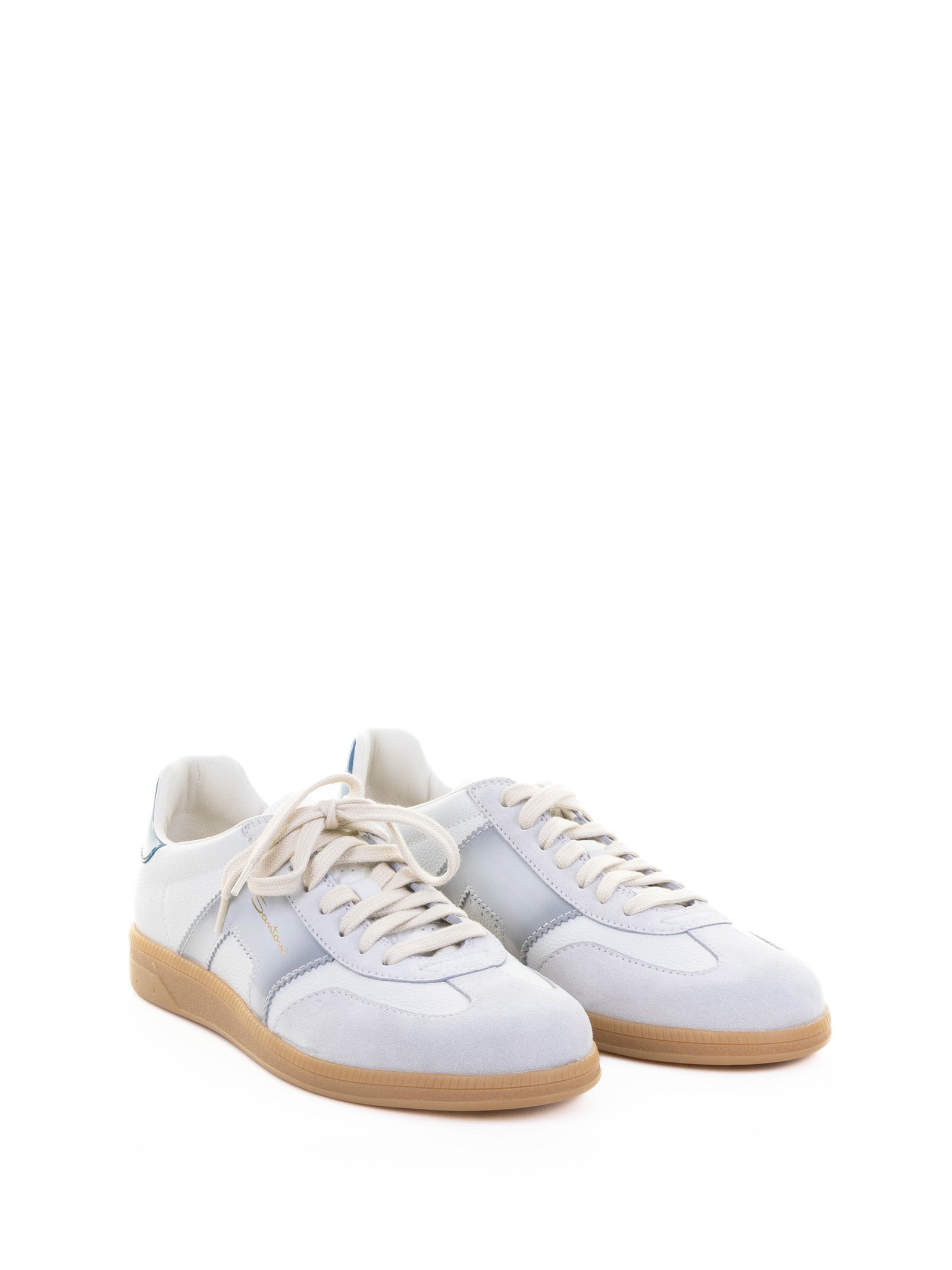 WHITE BLUE LEATHER SNEAKER Santoni