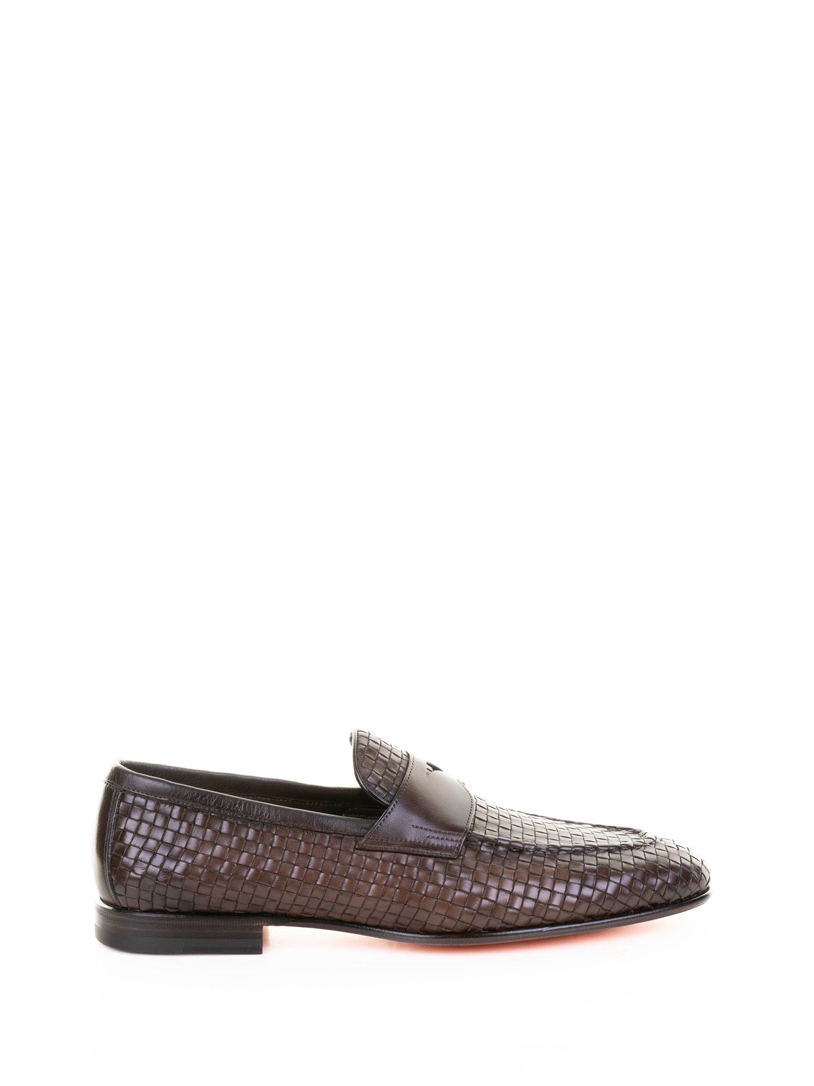 BROWN WOVEN LEATHER MOCCASIN Santoni DARK BROWN 8