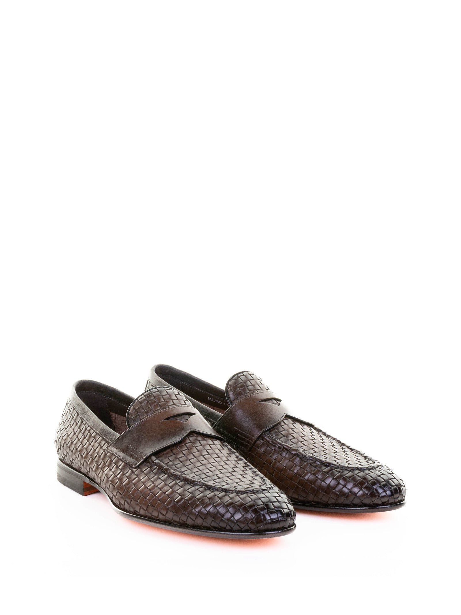 BROWN WOVEN LEATHER MOCCASIN Santoni