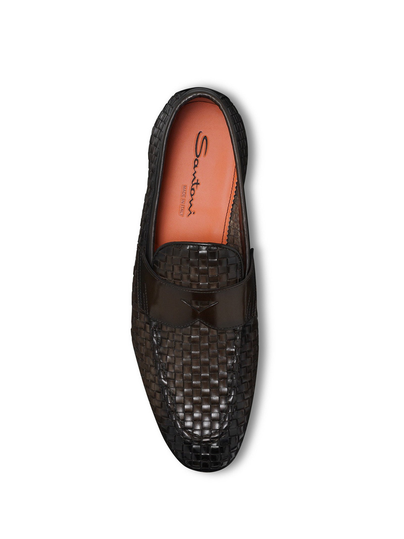 BROWN WOVEN LEATHER MOCCASIN Santoni