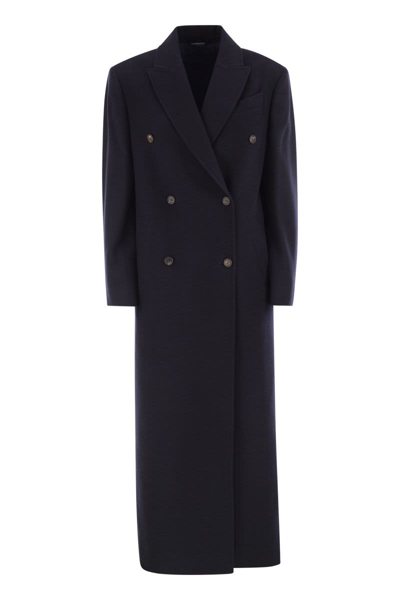 LONG WOOL COAT WITH JEWELLERY Brunello Cucinelli NAVY 38