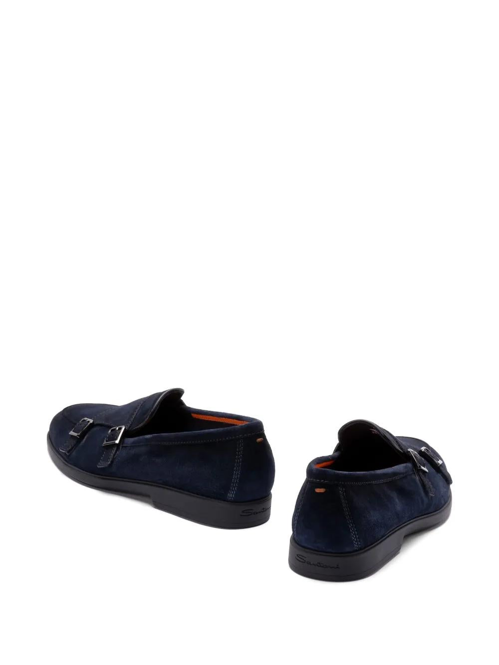 BLUE DOUBLE BUCKLE SUEDE MOCCASIN Santoni