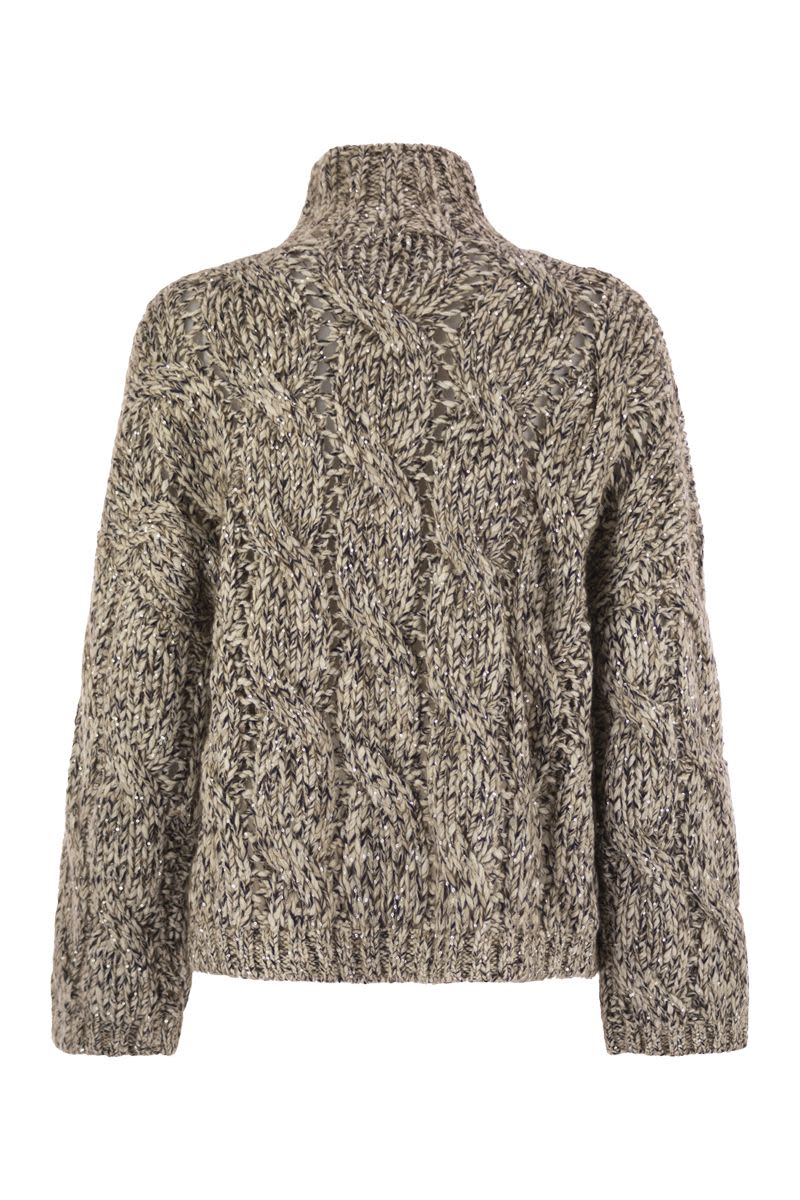 SOFT WOOL, CASHMERE AND MOHAIR TURTLENECK SWEATER WITH BRAIDED DESIGN Brunello Cucinelli