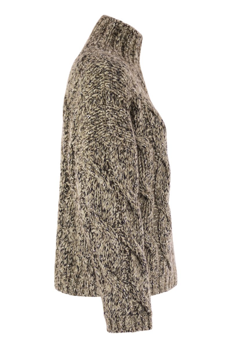 SOFT WOOL, CASHMERE AND MOHAIR TURTLENECK SWEATER WITH BRAIDED DESIGN Brunello Cucinelli