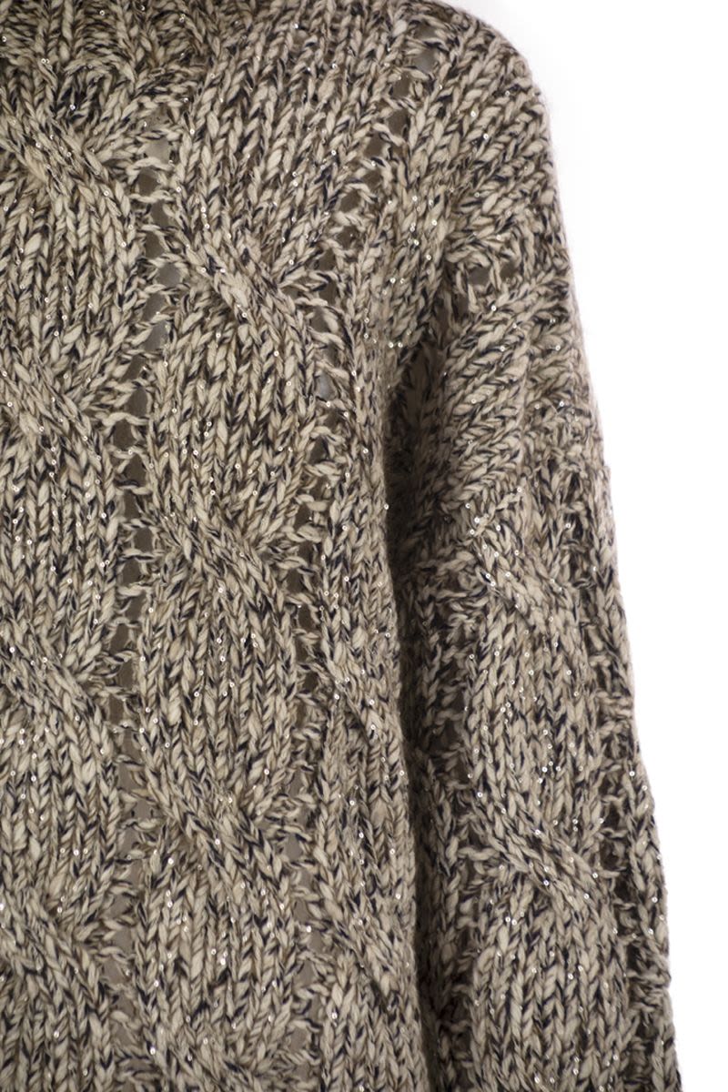 SOFT WOOL, CASHMERE AND MOHAIR TURTLENECK SWEATER WITH BRAIDED DESIGN Brunello Cucinelli