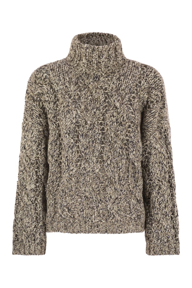 SOFT WOOL, CASHMERE AND MOHAIR TURTLENECK SWEATER WITH BRAIDED DESIGN Brunello Cucinelli BEIGE XS