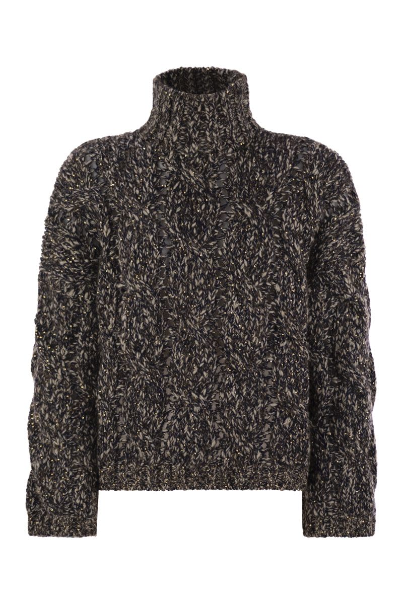SOFT WOOL, CASHMERE AND MOHAIR TURTLENECK SWEATER WITH BRAIDED DESIGN Brunello Cucinelli DARK BROWN XS